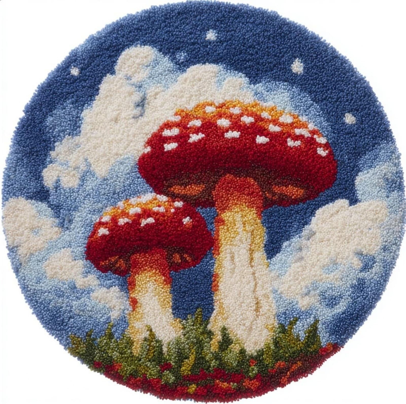WallustrioaW Latch Hook Kits for Kids and Adults,Dreamy Mushrooms,DIY Latch Hook Rug Kit,Carpet Making Crochet Needlework Crafts for Home Decor,50x50cm