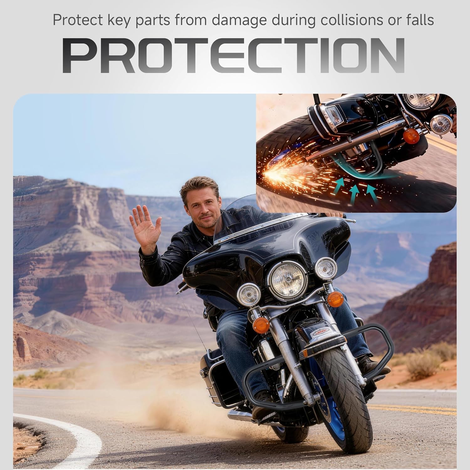 MoKitDora 1997-2013 Touring Chopped Crash Bar Highway Engine Guard 1.25" for Harley Street Electra Glide Road King, Gloss Black