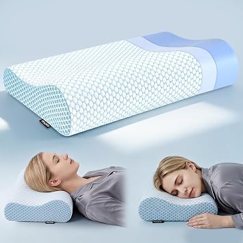 Polovo Neck Pillow Memory Foam Pillows for Sleeping, Ergonomic Cervical Pillow Neck Support Pillow Bed Pillow for Side Back Stomach Sleepers, Contour Pillow for Neck and Shoulder Pain Relief (Blue)