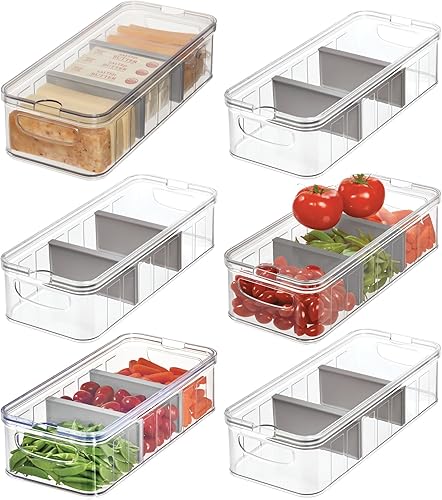 iDesign - Organizador grande para nevera con divisor extraíble y tapa, juego de 6, transparentegris