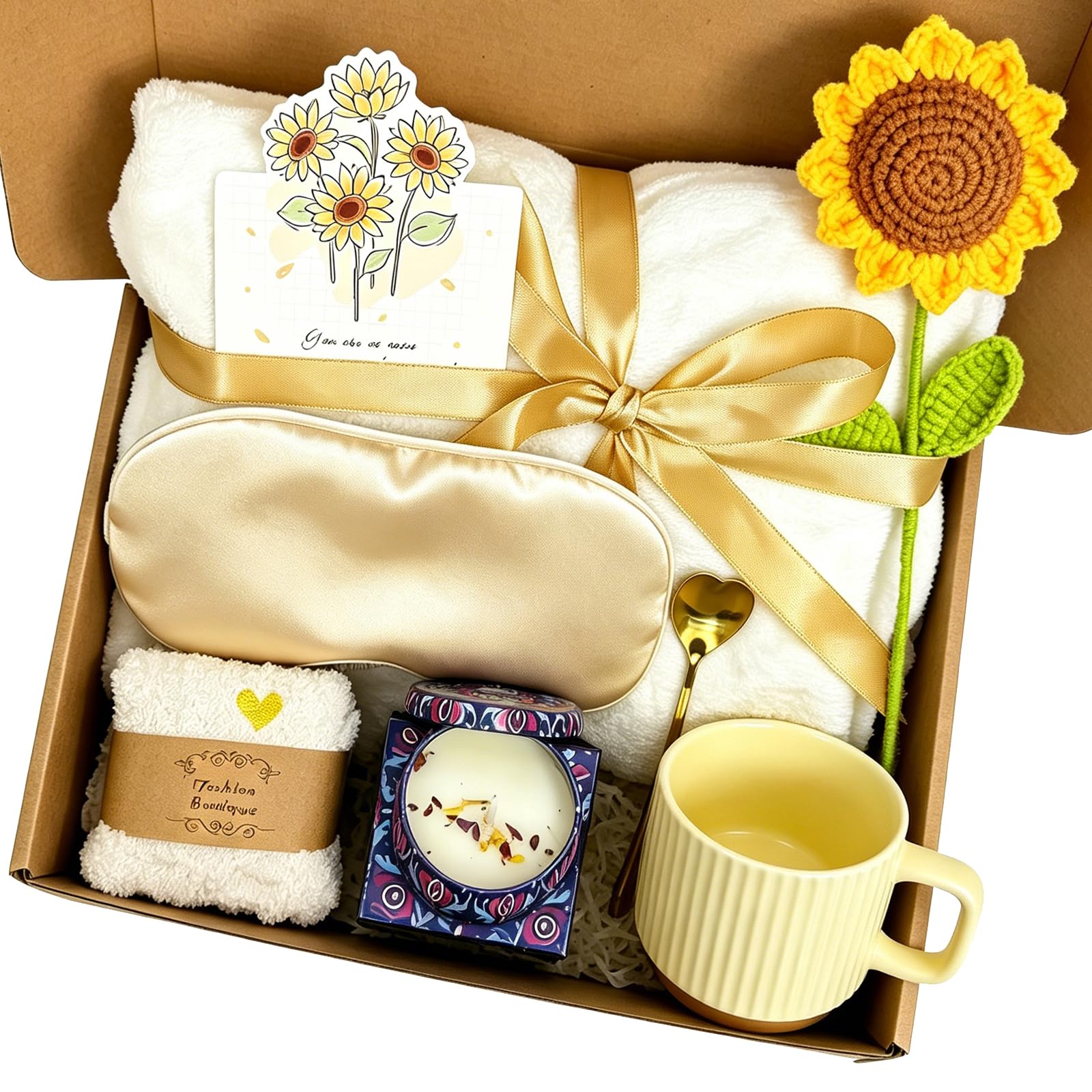 Cesti regalo con girasole da donna, confezione unica per la cura, Get Well Soon & Thinking of You, regalo per mamma, nonna, moglie o fidanzata, set regalo di compleanno per migliore amica, colore