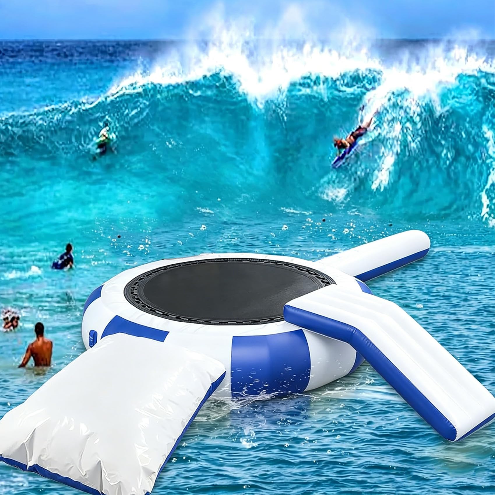 Trampolino Gonfiabile d'Acqua da 10/13/16FT – Piattaforma da Nuoto Rimbalzante con Scivolo e Cuscino da Immersione – per Piscina, Lago e Parco Trampolino Acquatico