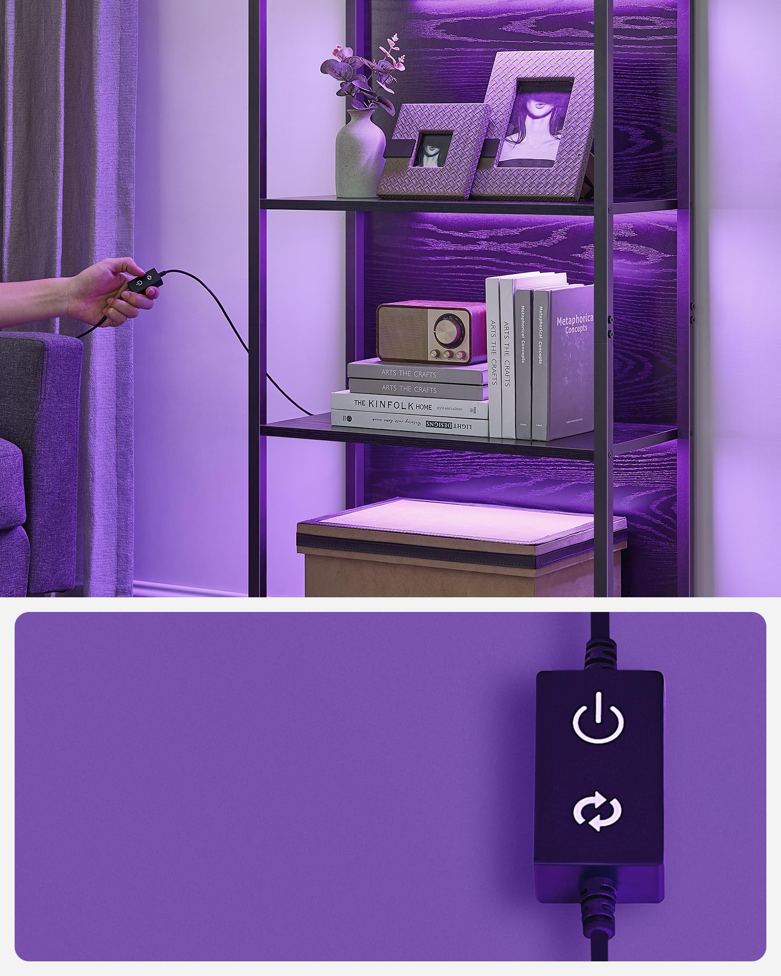 VASAGLE LLS120LL01 Boekenkast Met 6 Niveaus, Staand Rek Verstelbare Ledverlichting Stalen Frame 30 3 X 60 178 6 Cm Voor Woonkamer Slaapkamer Werkkamer Natuurlijk Beige 3327693969