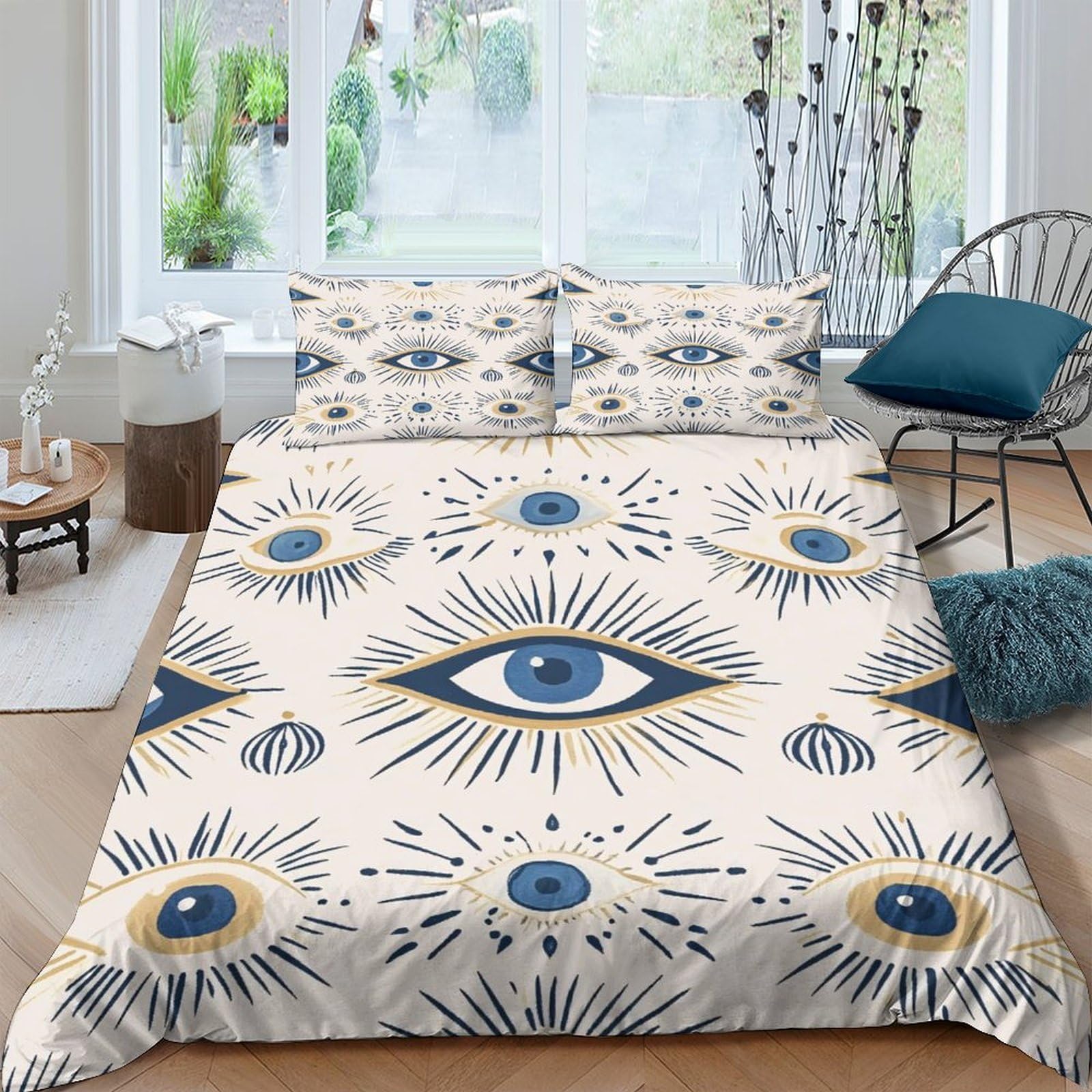 Ctjqhvkz Style-2 3D Printed Mystic Eye Fitted Sheet Microfiber Soft Breathable Boho Sunburst Mattress Cover For Bedroom Decor Single（135X200cm）