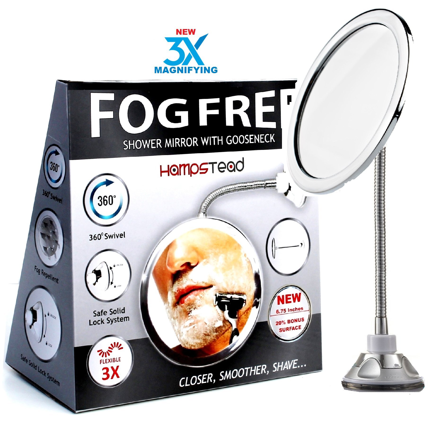 Buy Hampstead Best FogFree Shower Mirror 3x Bathroom Vanity Mirror with Gooseneck Fogless