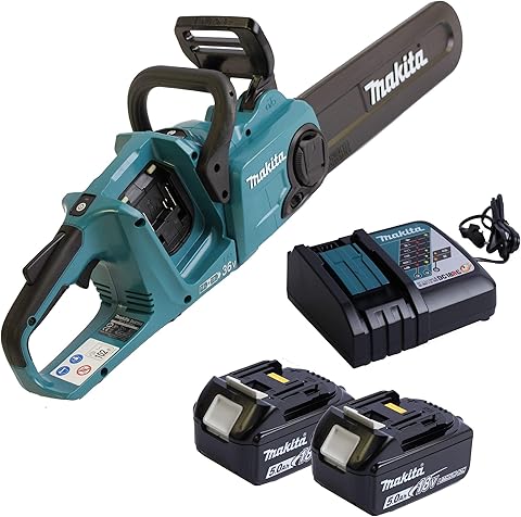 Makita DUC353Z - Motosierra de doble batería + 2 baterías BL1850B Li-Ion 18.0 V 5.0Ah + cargador rápido DC18RC 7.2 V - 18 V
