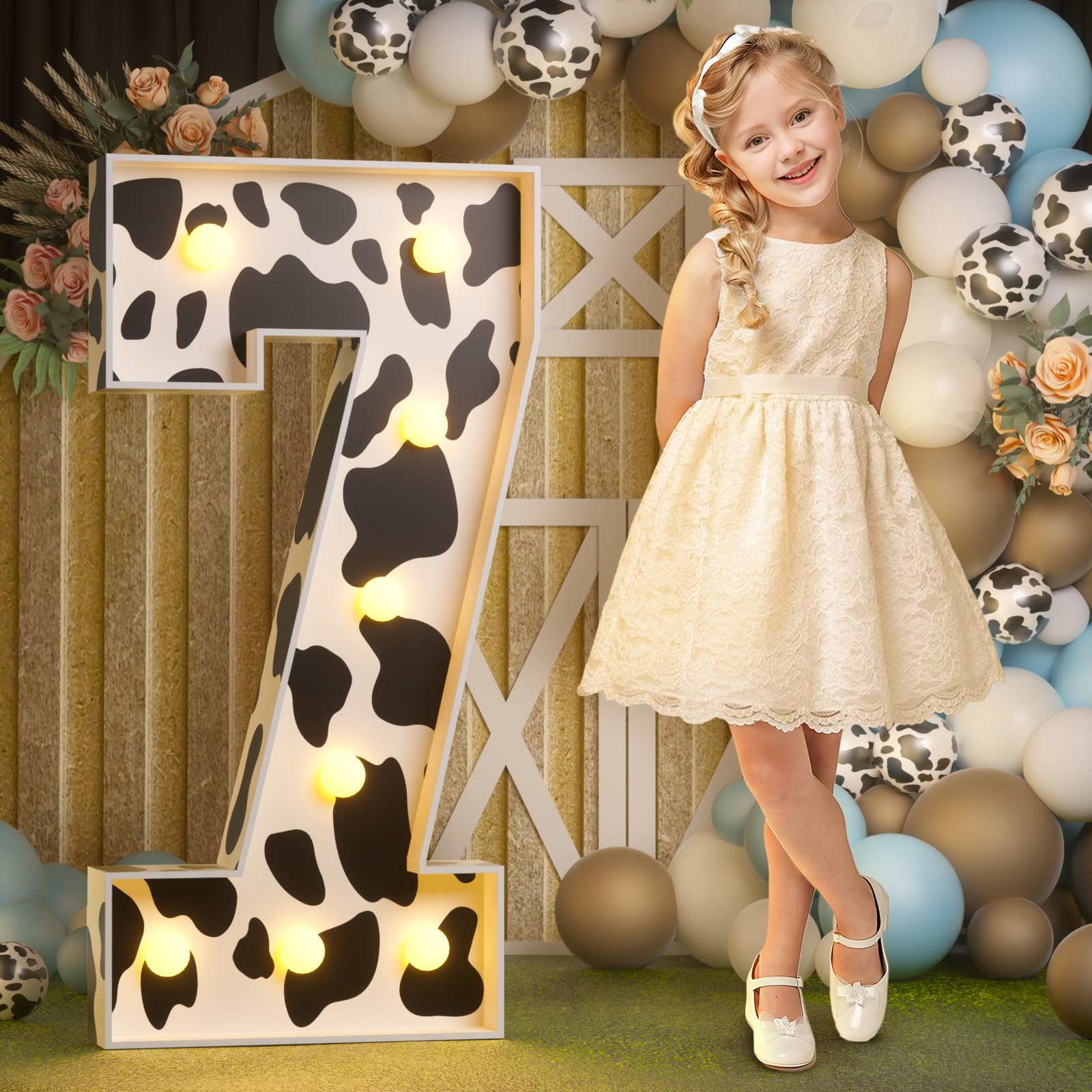Imprsv Cow Birthday Party Decorations, 3ft Marquee Numbers 7 Light Up Decor