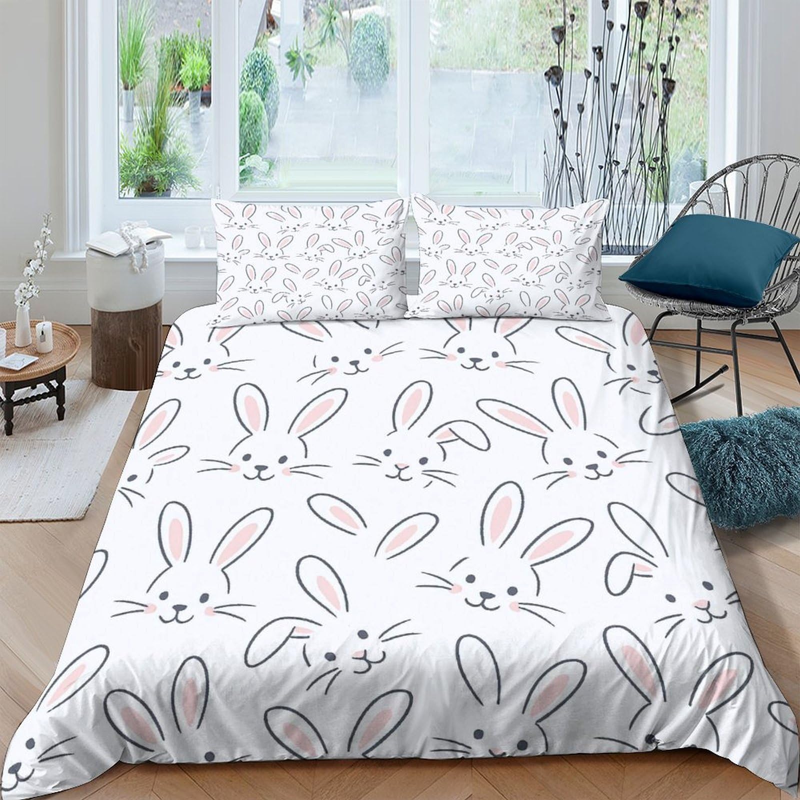 Ctjqhvkz Style-6 3D Printed Bunny Face Fitted Sheet Microfiber Soft Anti-Slip Cartoon Rabbit Mattress Cover For Bedroom Guest Room Single（135X200cm）