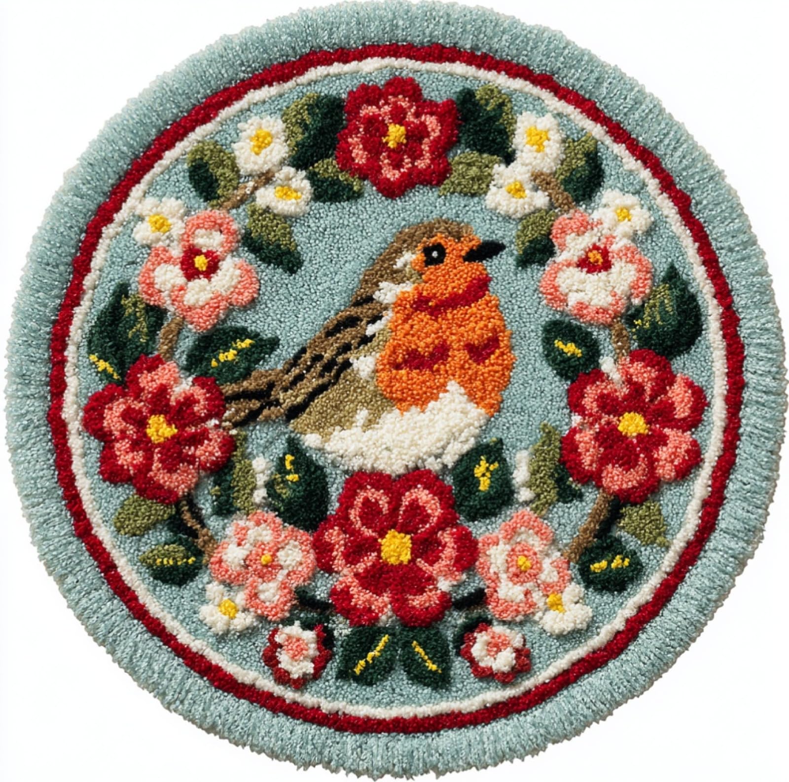 WallustrioaW DIY Tapestry Carpet Rug Making for Adults,Robins and Flowers,Crochet Kit for Beginners,Carpet Making Set with Printed Canvas,Gift,50x50cm