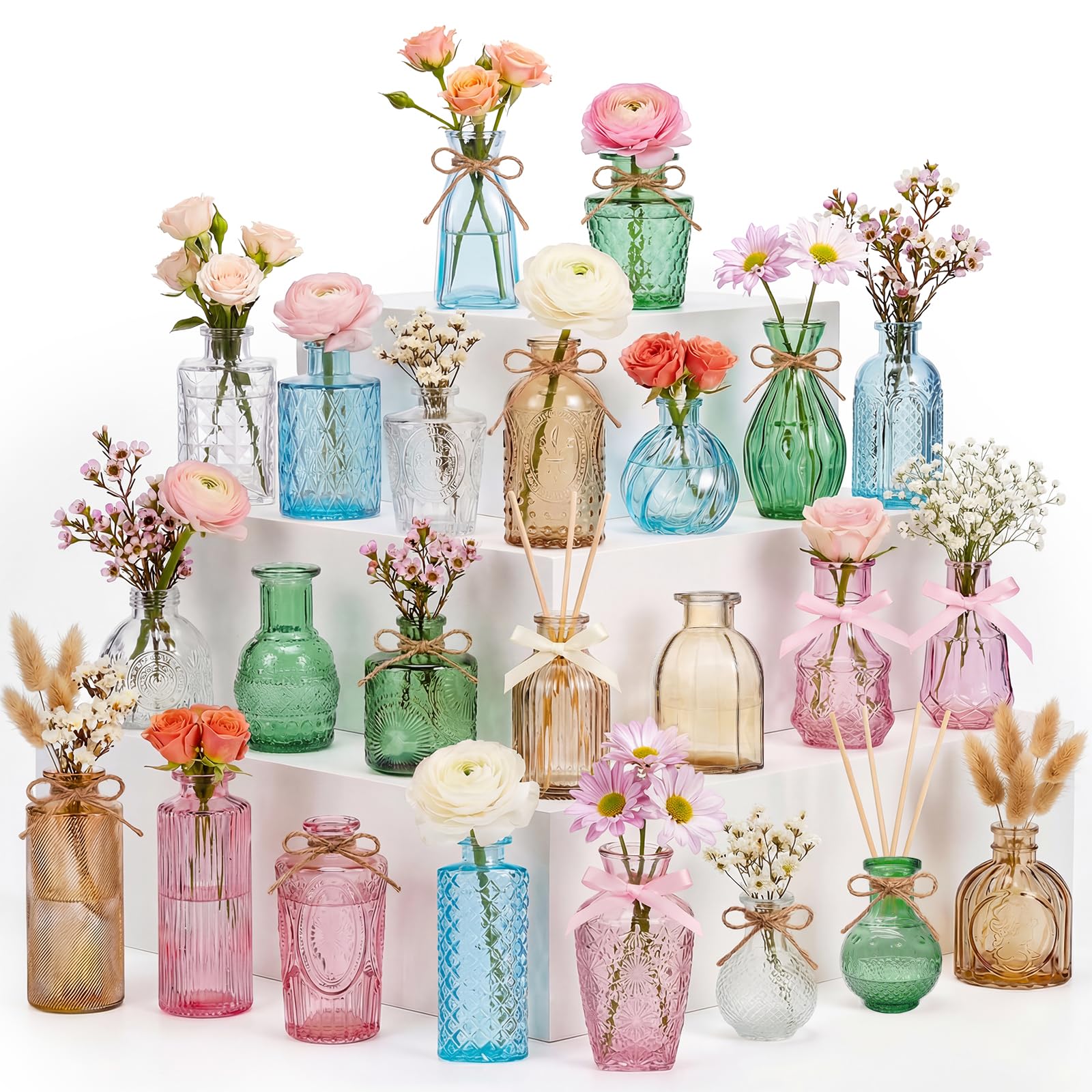 36 Glass Bud Vases - Colorful Gradient Set -12 36 Glass Bud Vases - Colorful Gradient Set -12