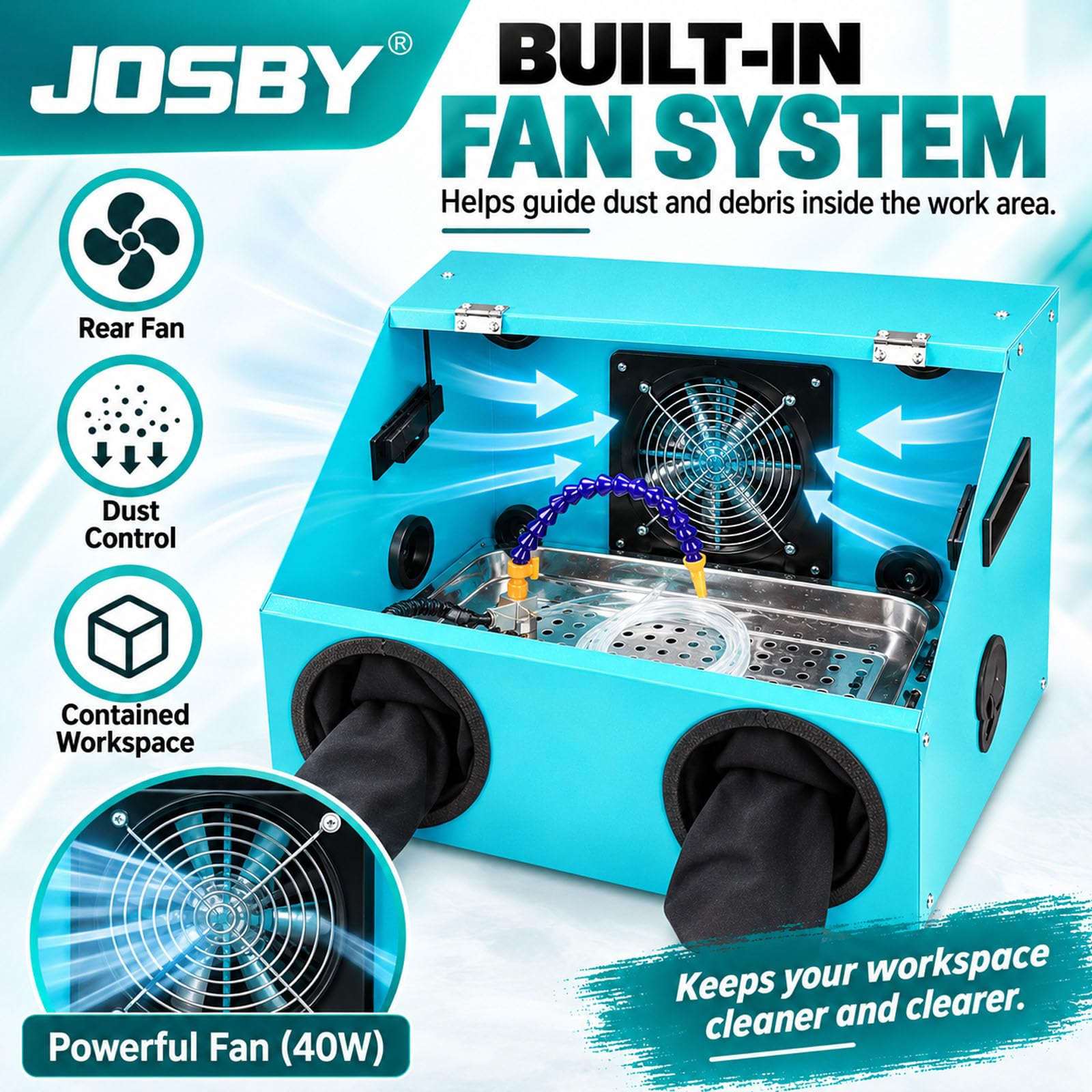 JOSBY Caja De Pulido A Prueba De Polvo, Estación De Trabajo Cerrada, con Ventilador Incorporado De 40 W, Sistema De Circulación De Agua Y Orificio De Salida De Cables, para Tallado, Small Box