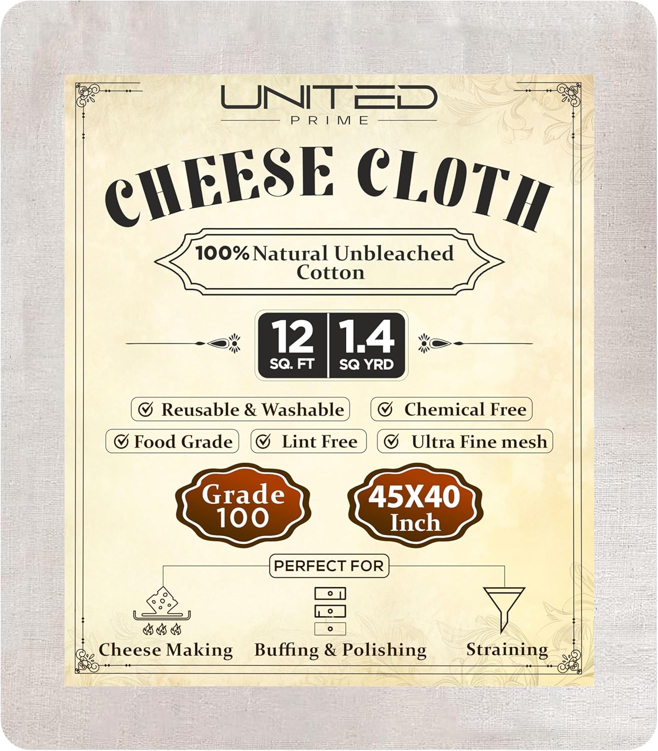 Cheese Cloths 100 Grade, 45X40 Inches-12 Sq Feet Unbleached 100% Organic Cotton Fabric – 1.4 Sq Yards – Reusable Ultra Fine Mesh Muslin Cloth – Cheesecloth For Straining Cooking Baking, Cheese Making Cheese Cloths 100 Grade, 45X40 Inches-12 Sq Feet Unbleached 100% Organic Cotton Fabric – 1.4 Sq Yards – Reusable Ultra Fine Mesh Muslin Cloth – Cheesecloth For Straining Cooking Baking, Cheese Making