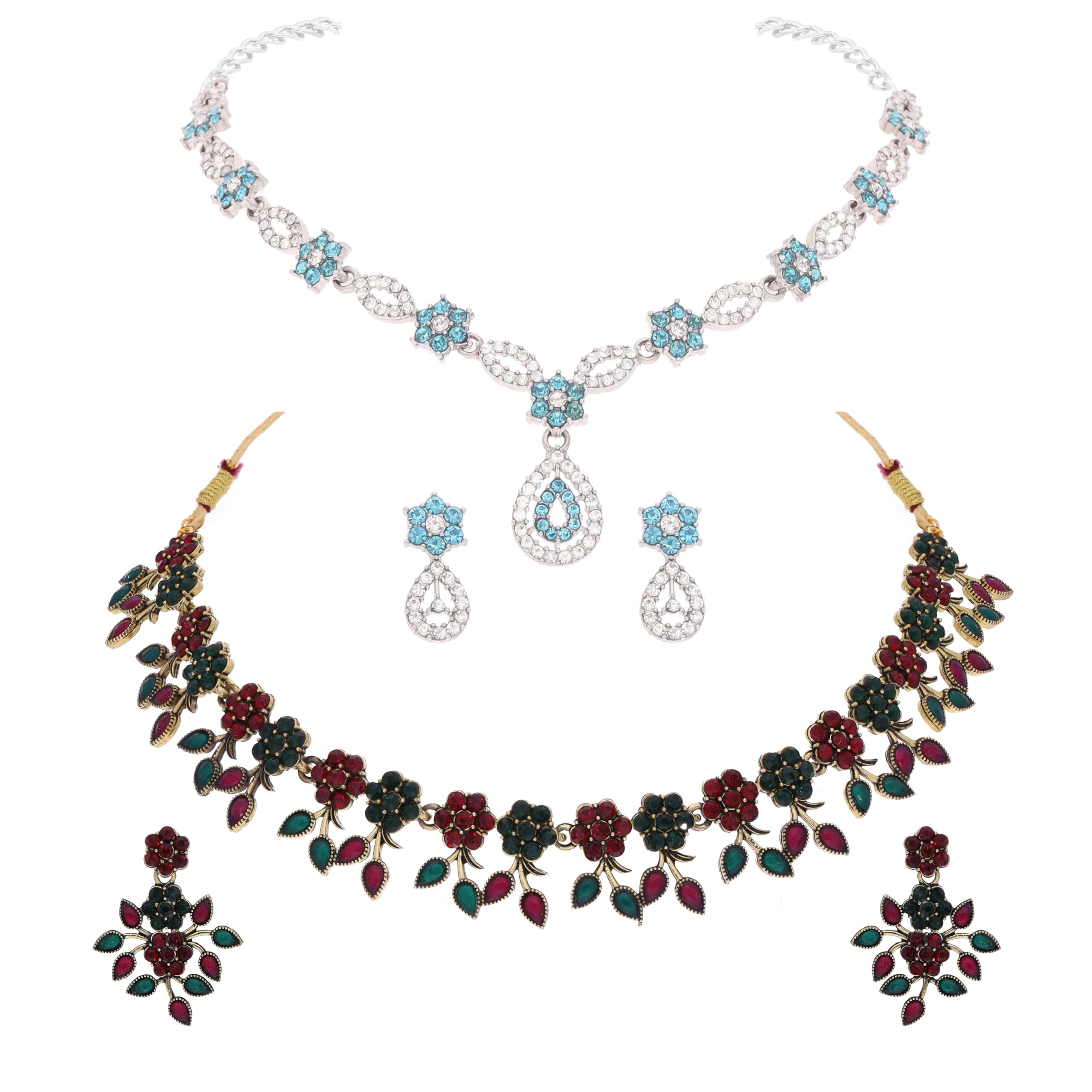 Brado Jewellery Beautifully Crafted Gold & Silver Polish with (AD) Stone Studded Choker Necklace Jewellery set Combo with Matching pair of Earring for Women and Girls - gift for loved ones (B0D83YM4T2) Amazon Price History, Amazon Price Tracker