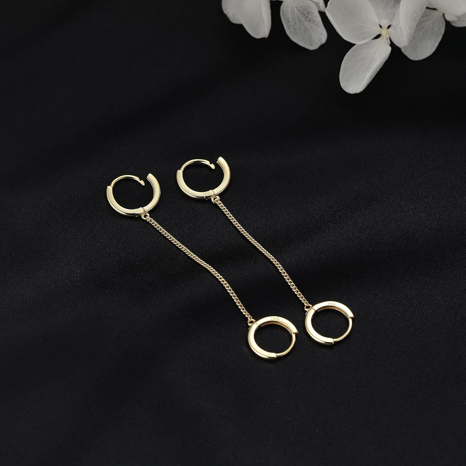 SLUYNZ Solid 925 Sterling Silver Double Hoop Earrings Chain for Women Teens Double Piercing Hoop Earrings Two Holes - Image 4