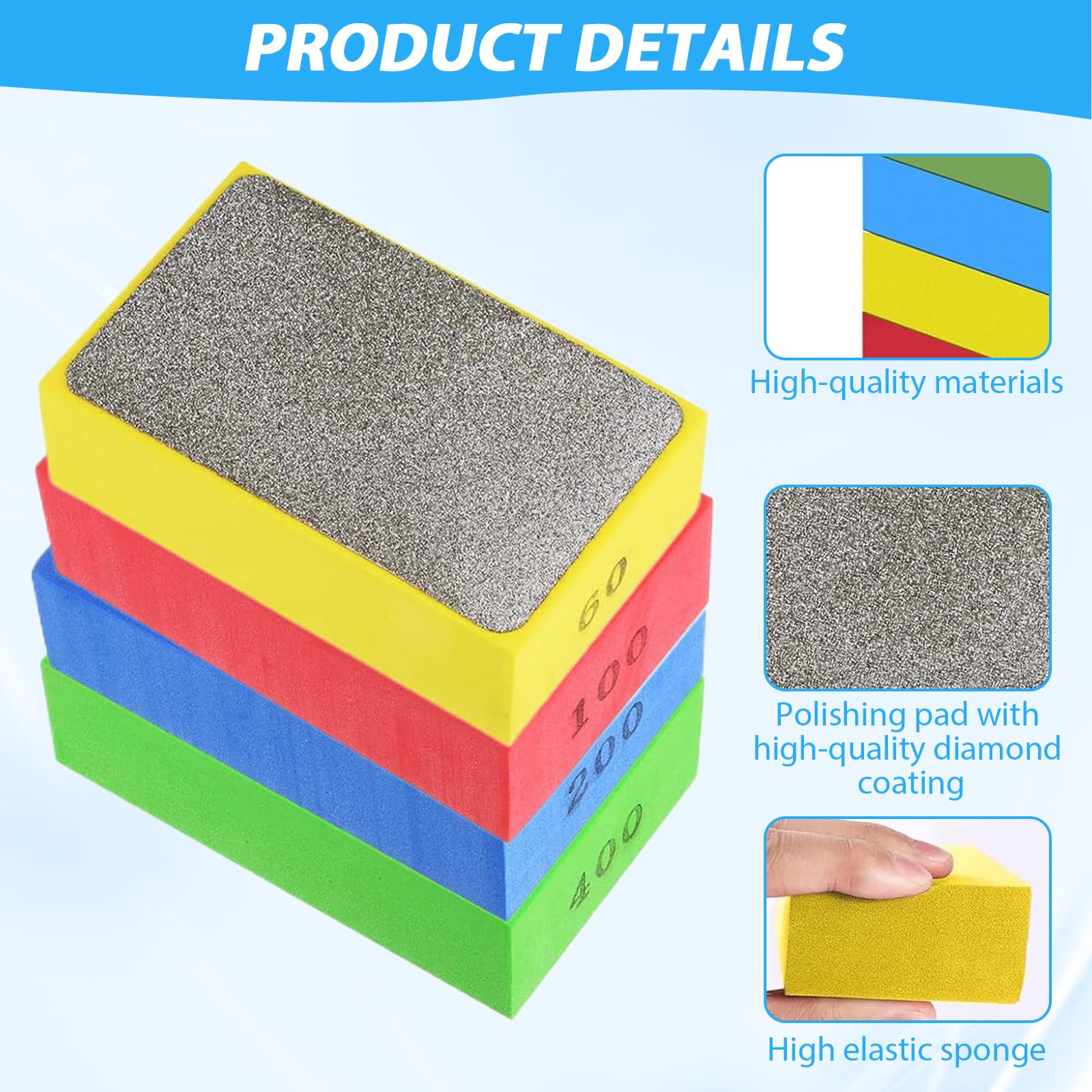 4 pezzi di tampone abrasivo diamantato, fornito con 4 pezzi Punteggiati, guanti in nylon antiscivolo, per levigatura di vetro, smerigliatrice diamantata, levigatura di piastrelle, levigatura e