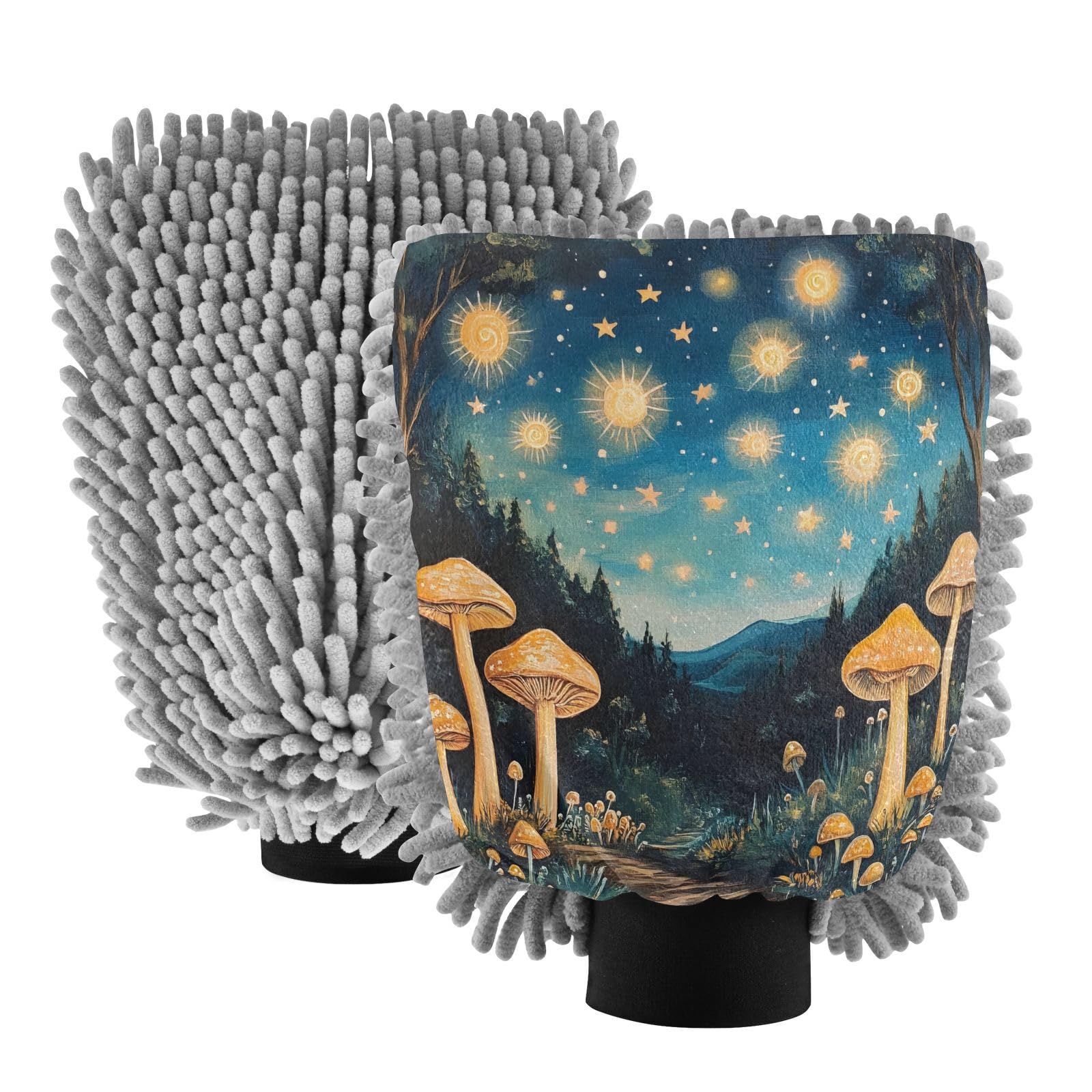 Flradish 2 Pack Mushrooms Car Wash Mitt Chenille Microfiber Lint-Free Scratch Free Ultra-Soft Absorbent Car Wash Mitt 11.8x8.07 Inch