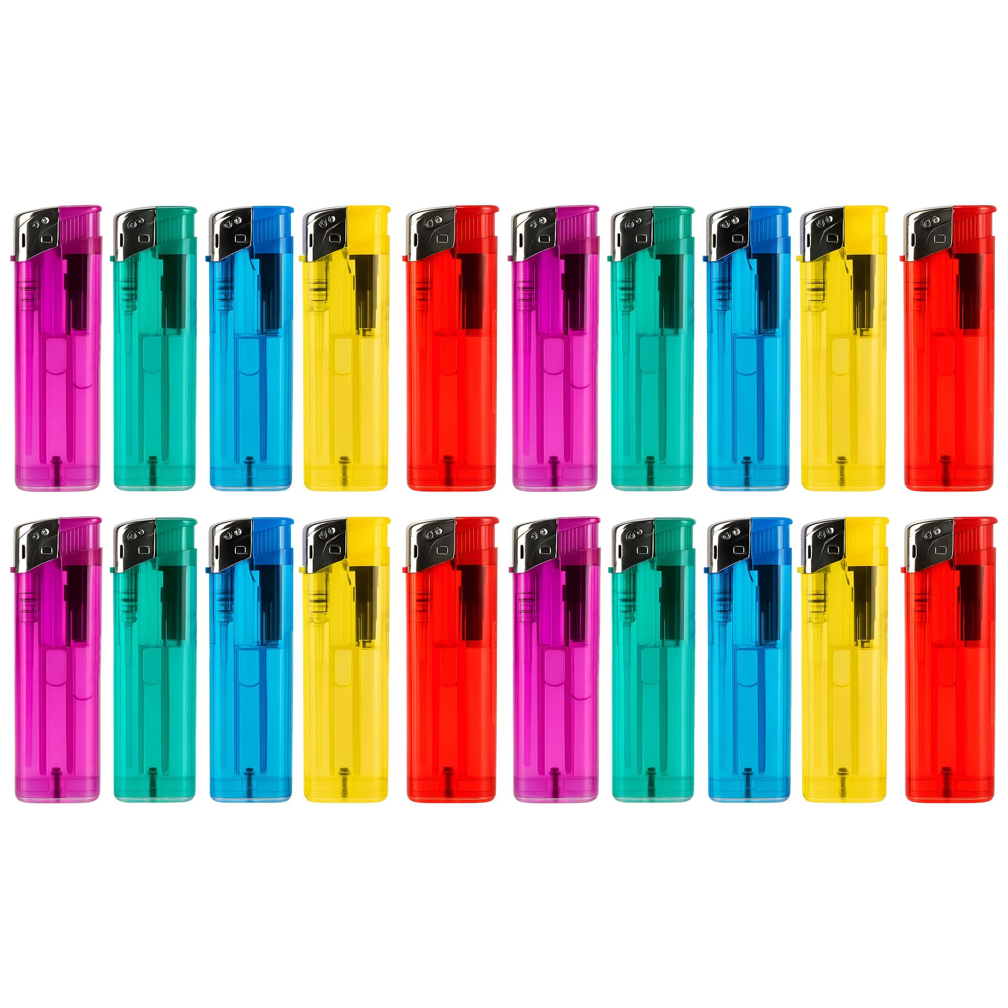 Bmlimited Assorted Bml 20 Pack Refillable Electronic Lighters Windproof Adjustable Flame Child Safety Feature Multipack Pocket Lighters For Bbq Fireworks Camping