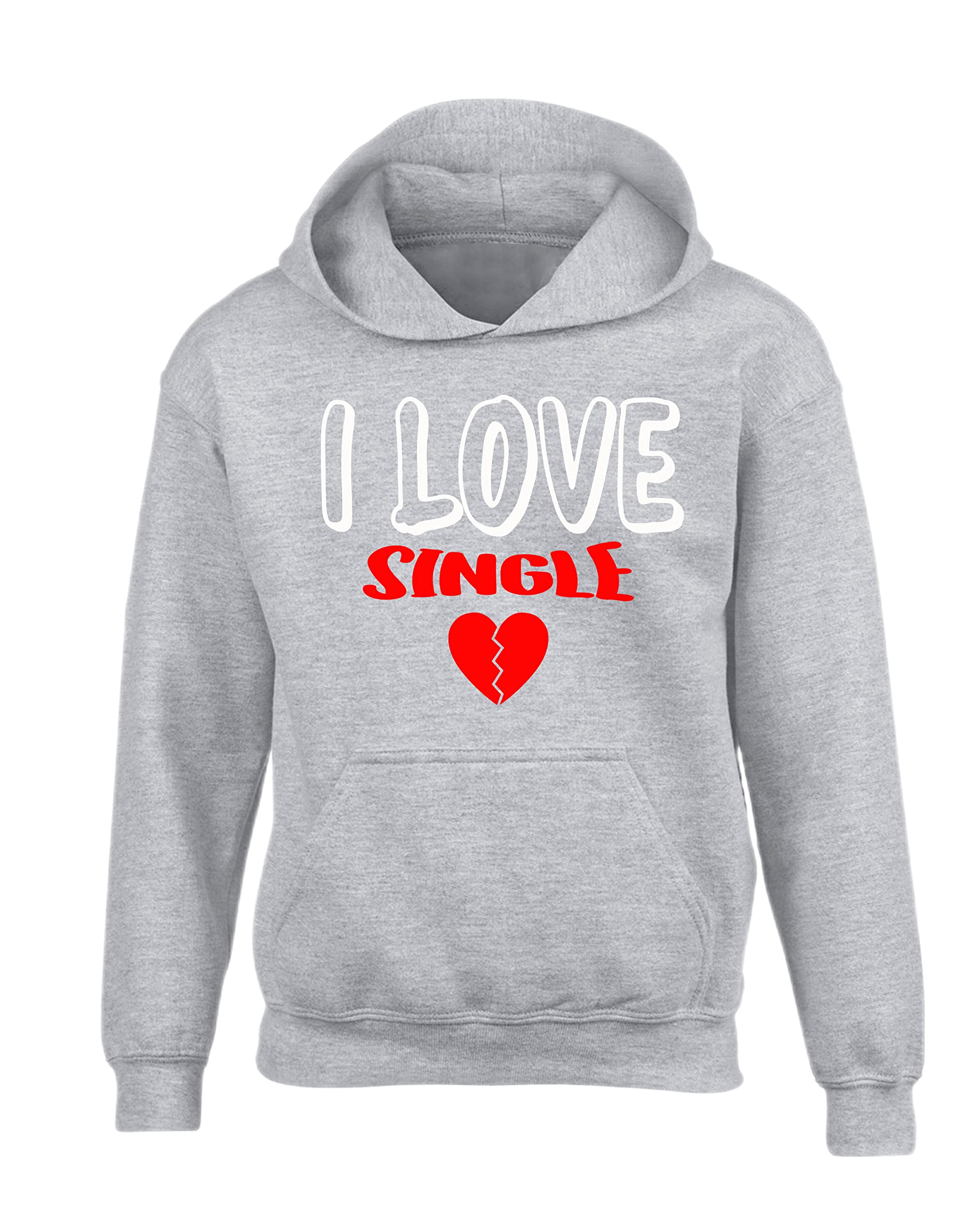 Sweat à capuche Edward Sinclair gris M imprimé I LOVE SINGLE blanc et rouge