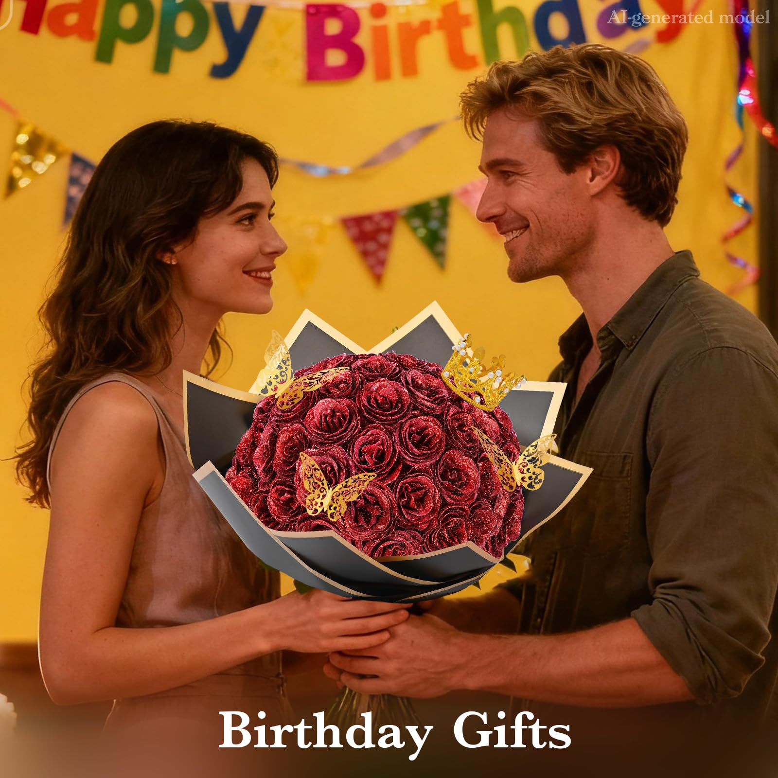 Waipfaru Bouquet di 24 rose rosse artificiali glitterate, per anniversario, fidanzamento, matrimonio, fai da te