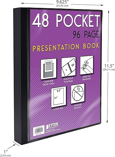 Miniatura 6 de Better Office Products Libro de presentación encuadernado con 48 bolsillos, colores surtidos, cubierta frontal transparente, 96 páginas protectoras