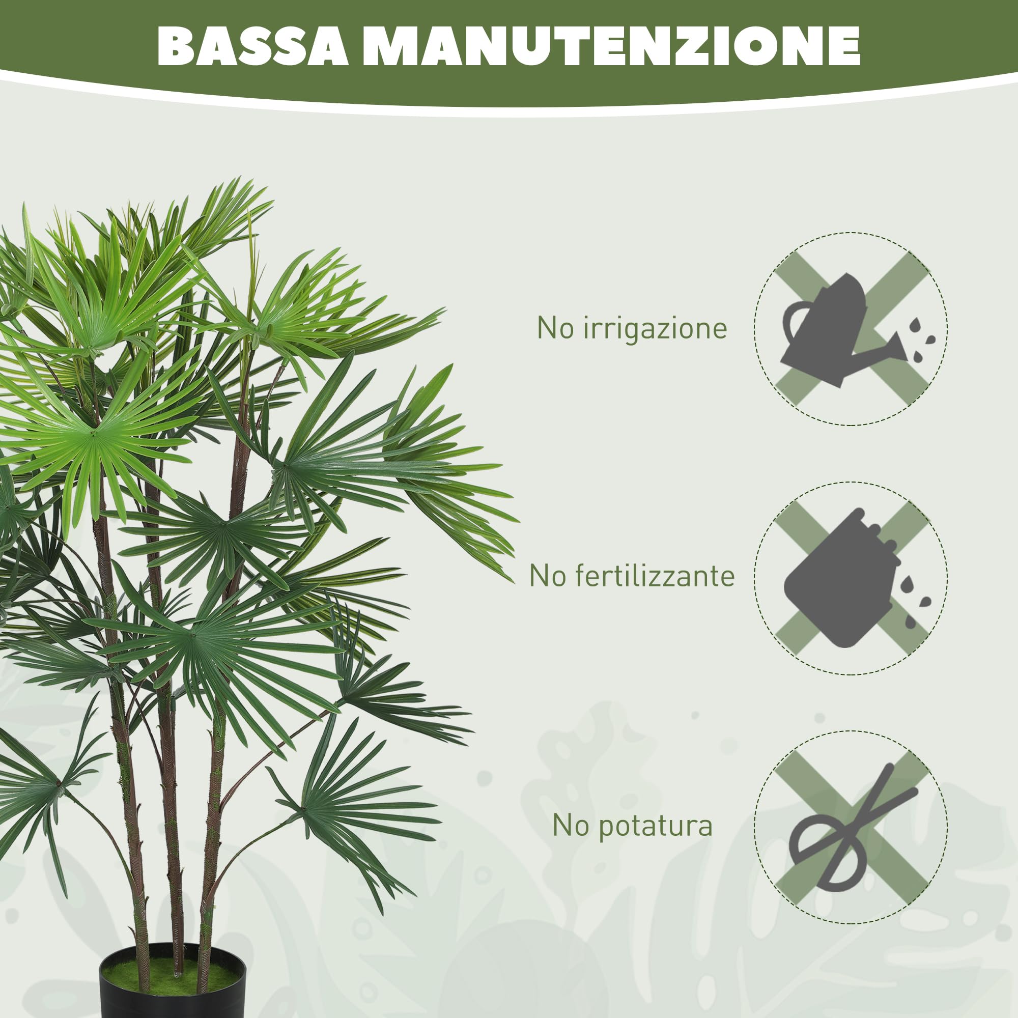 HOMCOM Palma Artificiale da 90 cm a 24 Foglie con Vaso Ø16.5x13.5 cm Verde