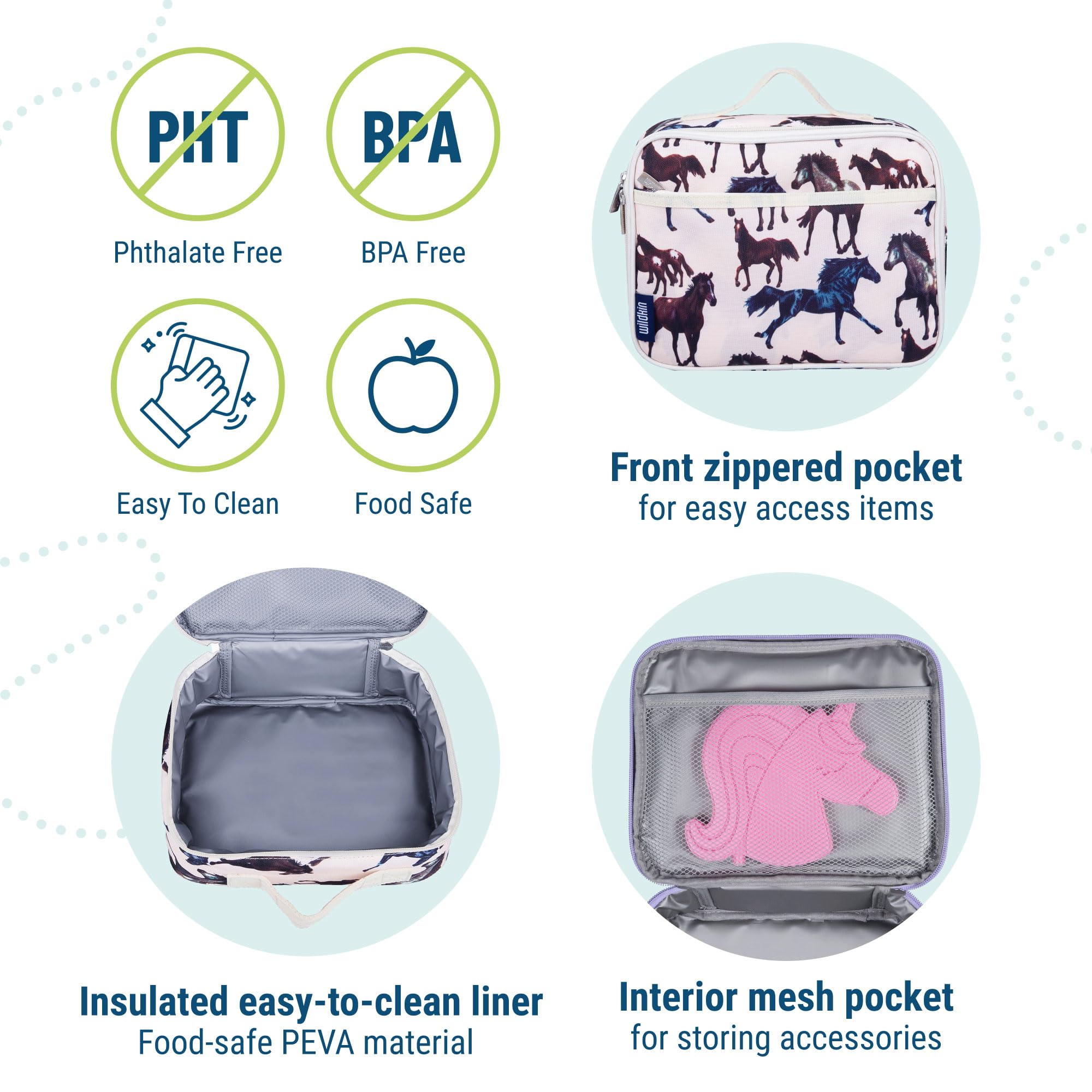 Wildkin Kids Insulated Lunch Box – Durable and Reusable for School & Travel - Horse Dreams