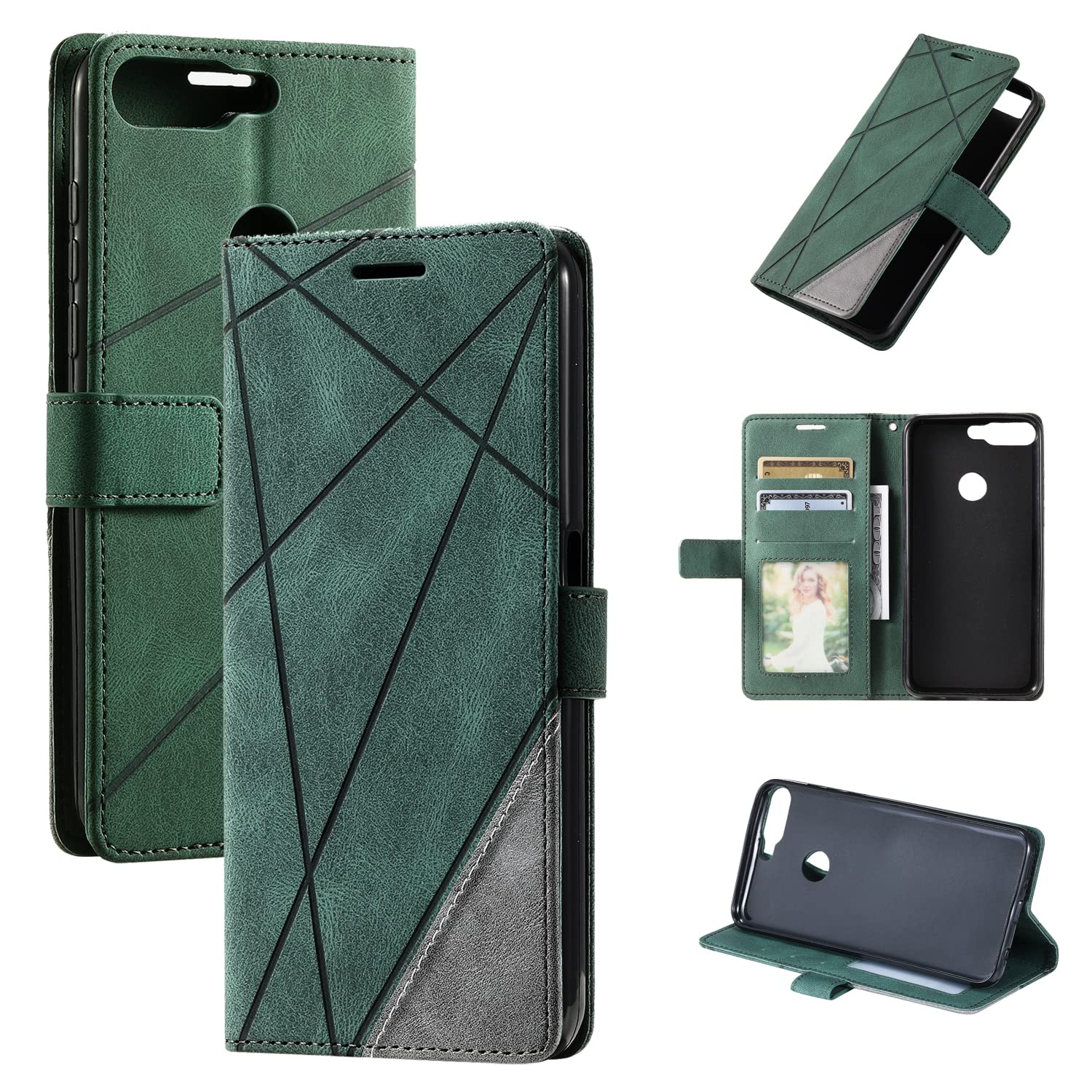 Case for Honor 7C Leather Case,Case for Huawei Nova 2 Lite LDN-LX2 / Y7 Pro 2018 LDN-L22 / Y7 Prime 2018 LDN-LX1 LDN-L21 / Y7 2018 LDN-L01 LDN-LX3 LDN-L23 Case Flip Pu Leather Cover Green