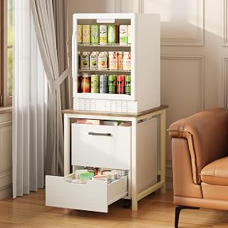 Rresyet Mini Fridge Stand with Freestanding Movable Cabinet & Lockable Wheels, 2 in 1 Multi-funtional Storage Cabinet with Drawer, Perfect Refrigerator Stand for Mini Fridge, 19.6" x 21.3" x 22"