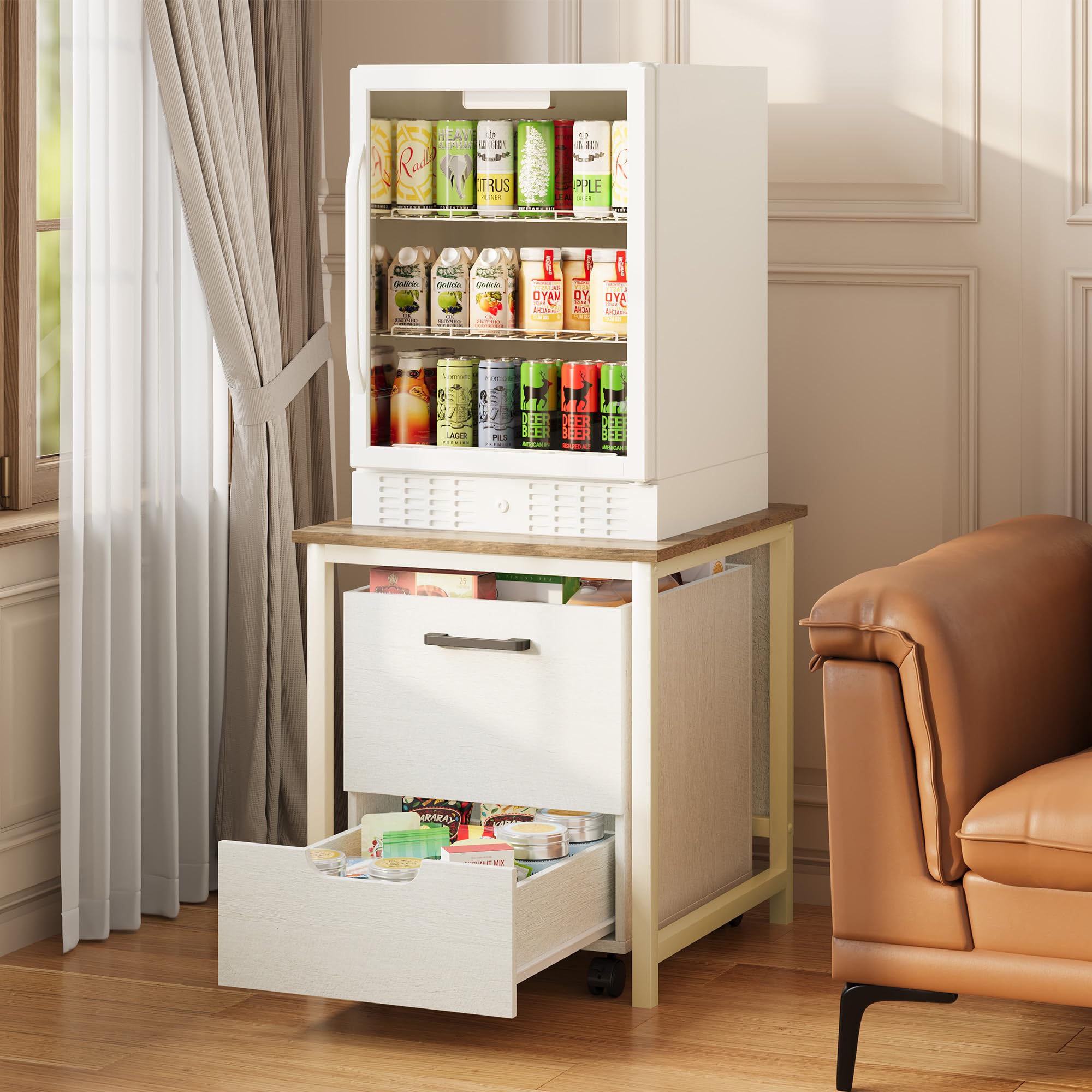 Amazon.com: Rresyet Mini Fridge Stand with Freestanding Movable Cabinet &  Lockable Wheels, 2 in 1 Multi-funtional Storage Cabinet with Drawer,  Perfect Refrigerator Stand for Mini Fridge, 19.6" x 21.3" x 22" :