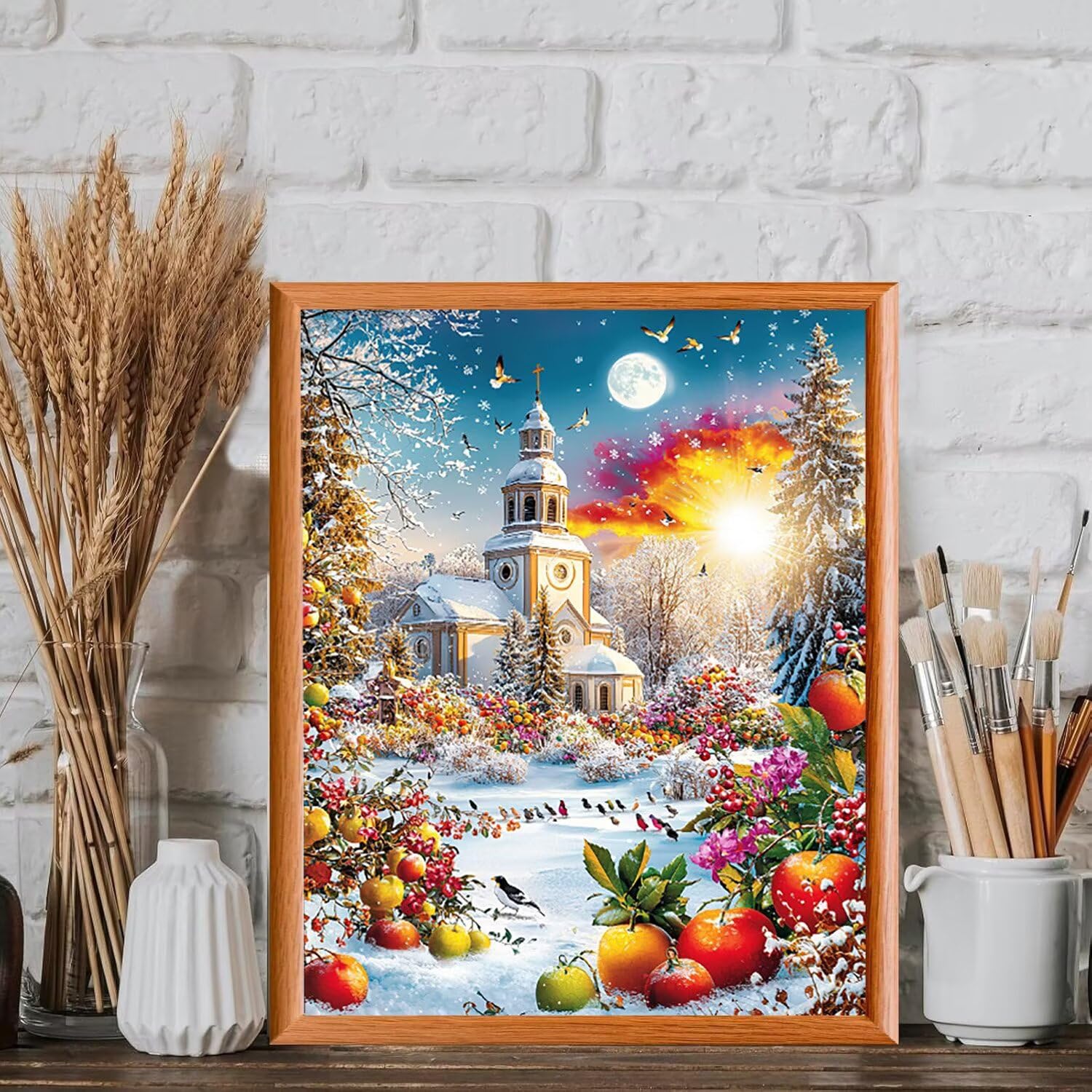 Paesaggio invernale Dipingere con i Numeri per Adulti, 70x90cm a-146 | Paint by Numbers Kit con Pennelli e Acrilico Pigmento, Fai da te Olio La Pittura di Numeri Kit, Decora la Casa, senza Cornice