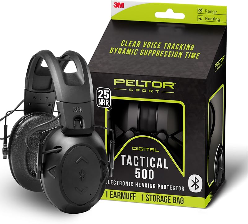 Peltor Sport Tactical 500 Bluetooth Hearing Protection Ear Muffs, 25 dB NRR | Electronic Hearing Protection Headphones for Shooting, Hunting, Mowing, Construction, Concerts, & More