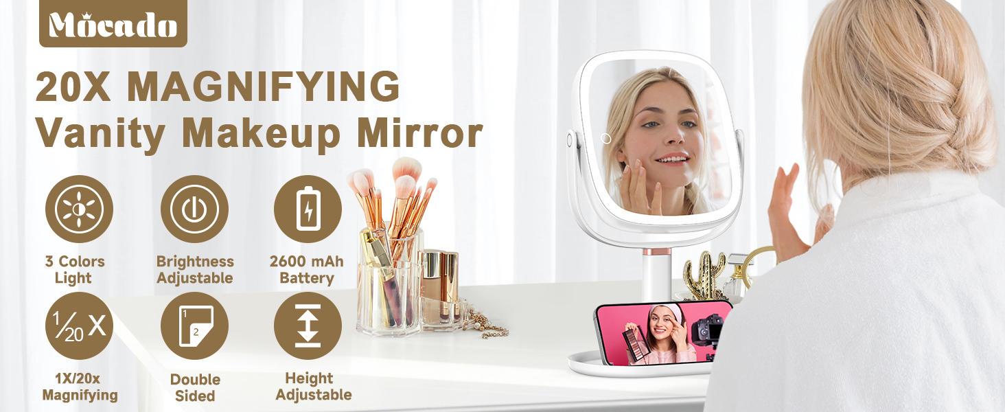 Amazon.com - Mocado Makeup Mirror with Lights, 1X/20X Magnifying