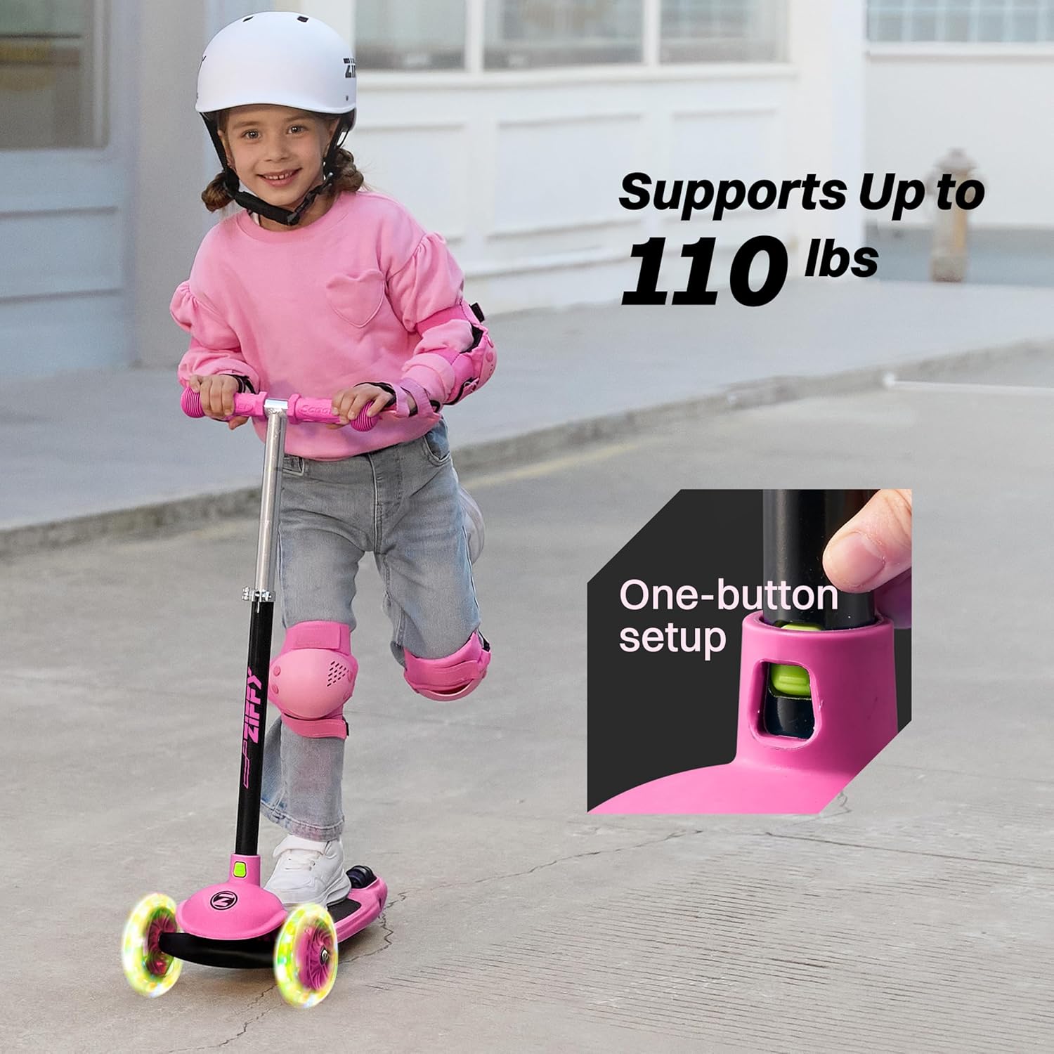 ZIFFY Multicolor 3 Wheel Scooter for Kids 3-5, Toddler Kick Scooters with LED Light-Up Wheels for Boys and Girls, 5 Adjustable Height and Lean-to-Steer Design, Support up to 110 lbs by JOVA - Image 5