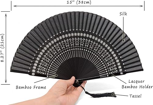 Miniatura 2 de OMyTea Abanico de bambú plegable negro sexy para mujer, ventilador de mano chino, japonés, español, para bodas, decoración, actuaciones, bailes,
