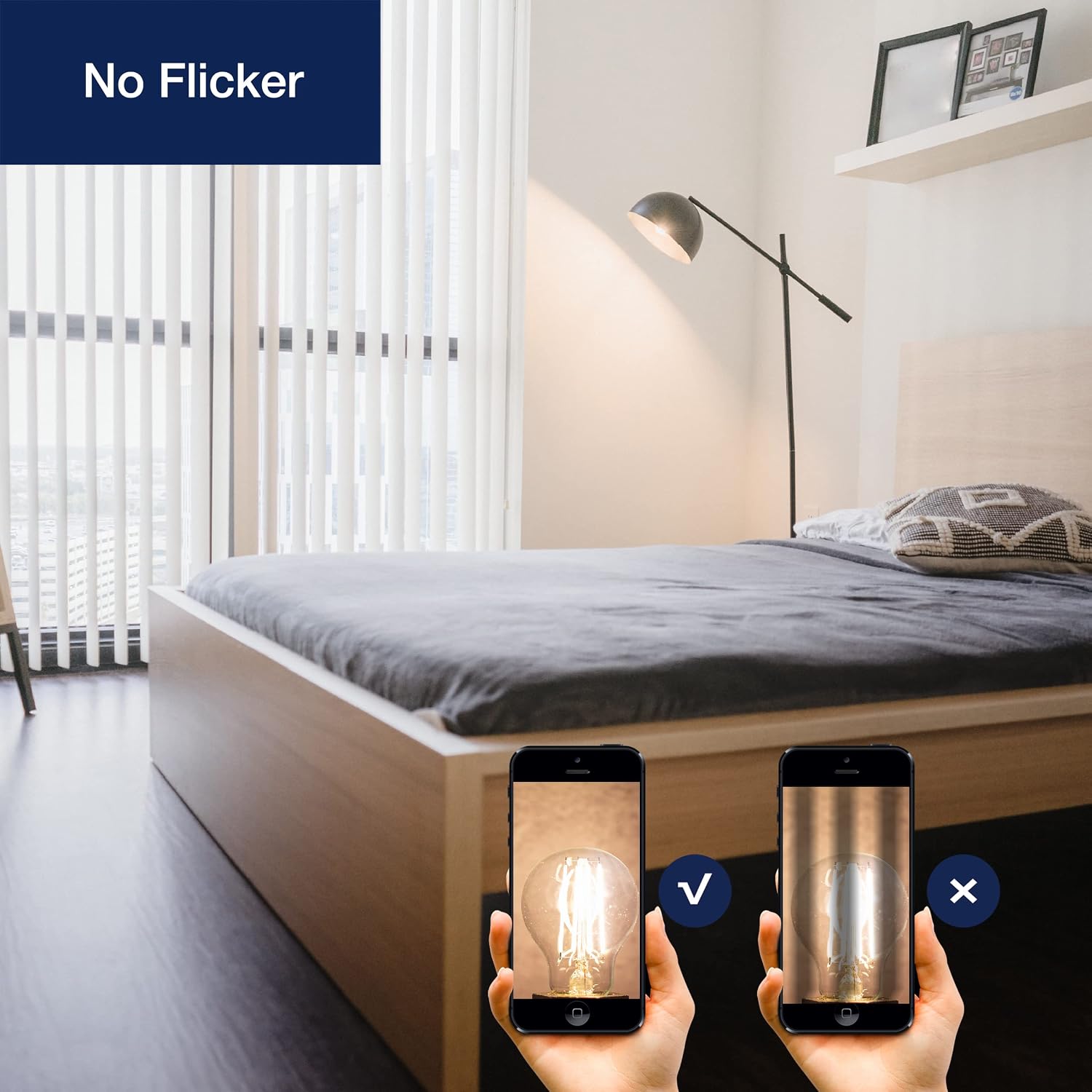 FLSNT 60W Equivalent A19 LED Edison Bulbs, 2700K Soft White, E26 Base, Non-Dimmable, 4 Pack