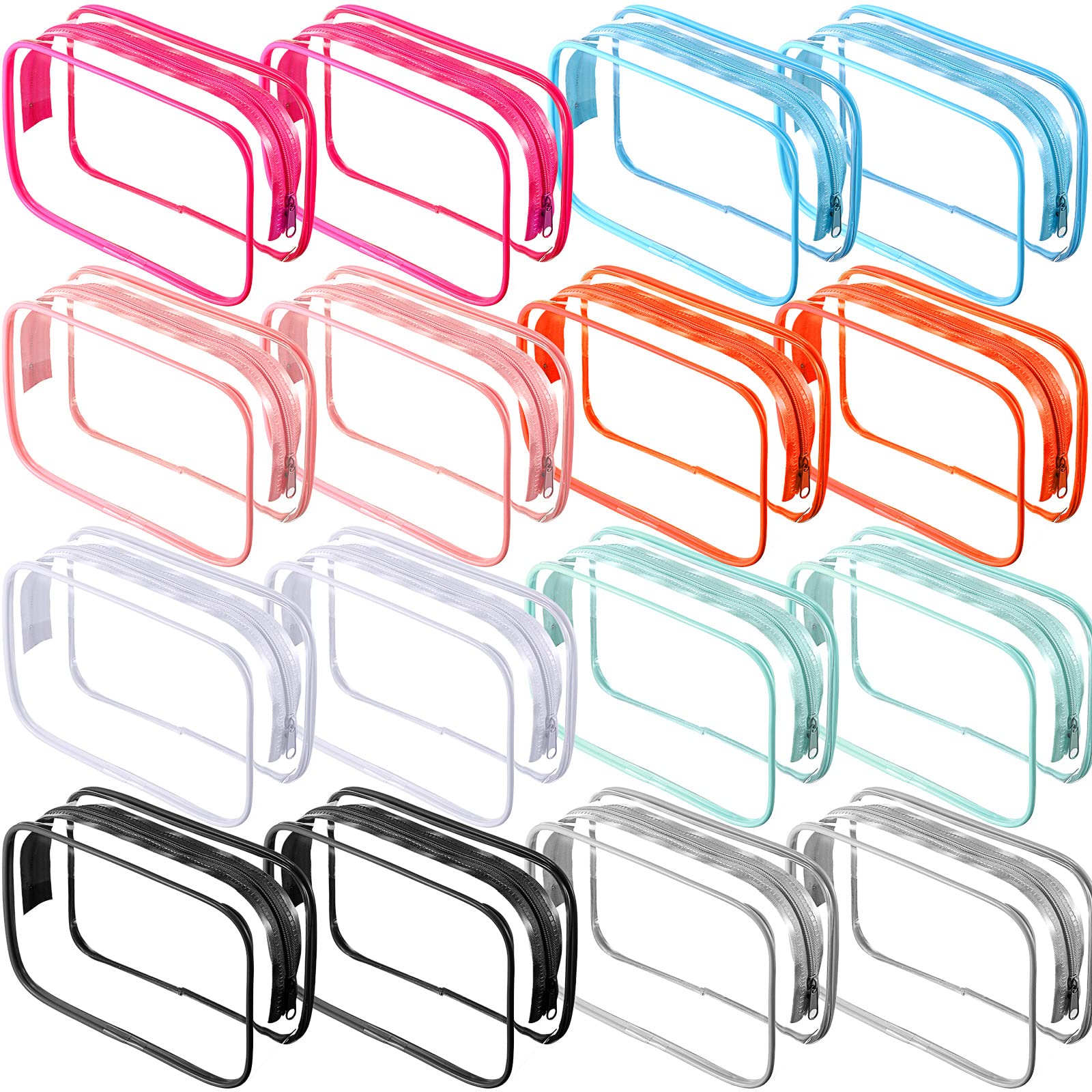 Reginary 16 Pack Clear Cosmetic Bag, Transparent Toiletry Bag Travel Pouch with Zipper Waterproof PVC Plastic Organizer Case for Women Men Traveling