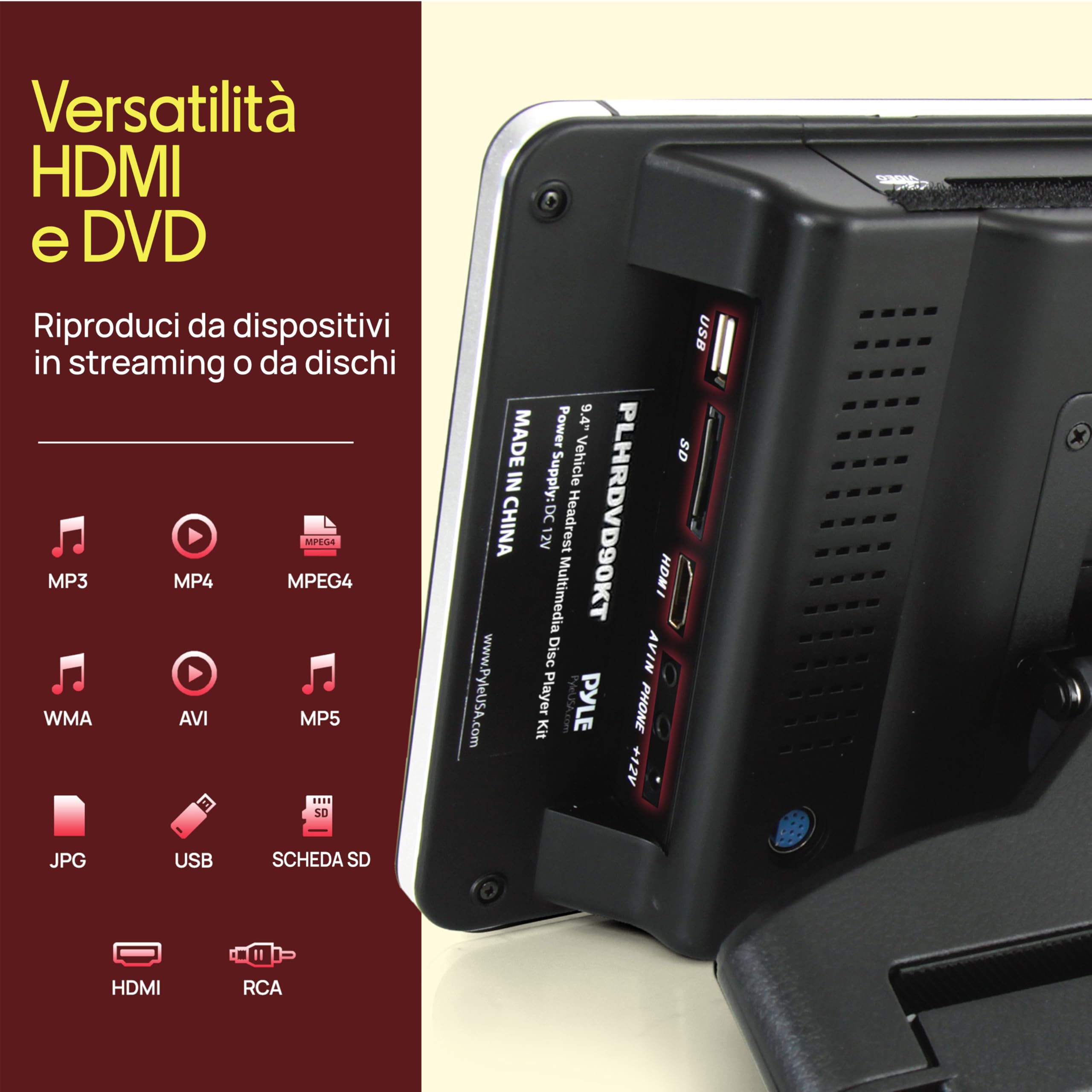 Pyle Schermo per Auto per Poggiatesta Auto 23,9 cm con Cuffie Wireless, Lettore Multimediale CD/DVD, HDMI, Schermo LCD Widescreen, Sistema Intrattenimento Audio/Video e Staffa di Montaggio