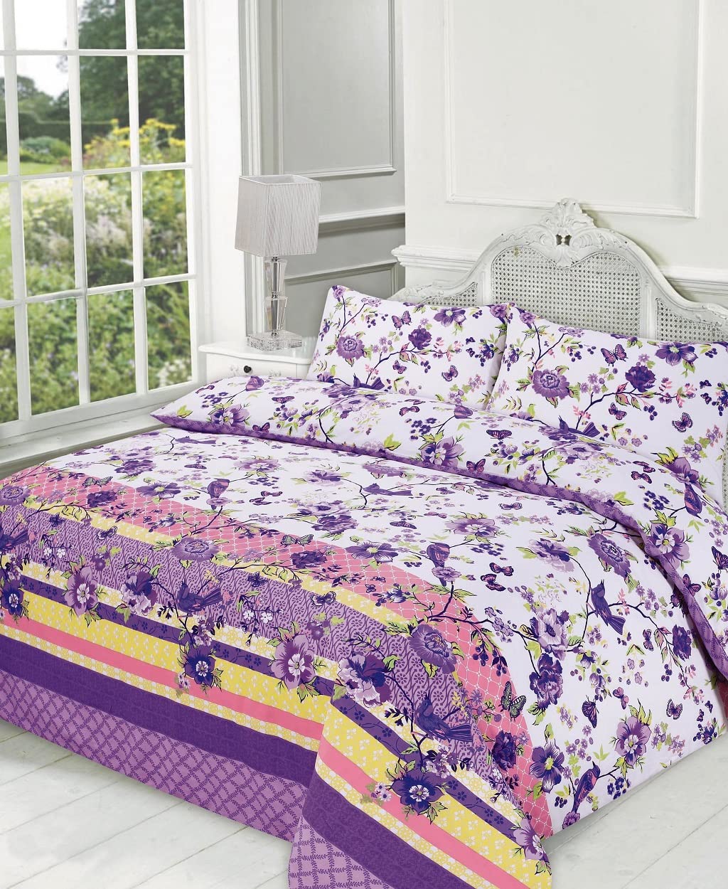 oceanevo® Printed Duvet Covers with Pillowcases Reversible Quilt Cover Soft Polycotton Luxurious Bedding Sets (Single, Blossom Purple)