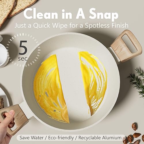 Miniatura 6 de KILAY Juego de utensilios de cocina antiadherentes, ollas y sartenes de granito blanco, juego de cocina antiadherente con sartenes, cacerolas y