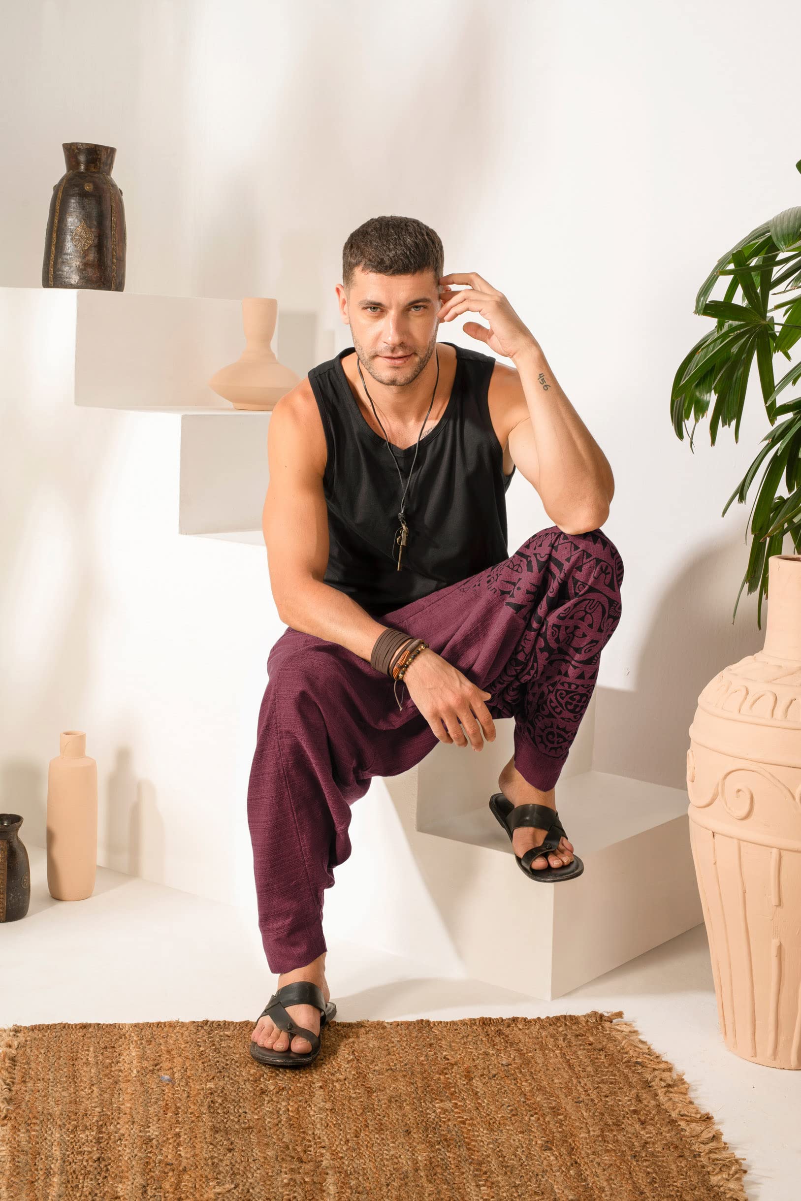 The Veshti Company Men's Harem Pants with Pocket for Dance, Boho Hippie Cotton Oversized Tribal Asian Style Outfit for Men, Purple - Mythical Mana, L 4
