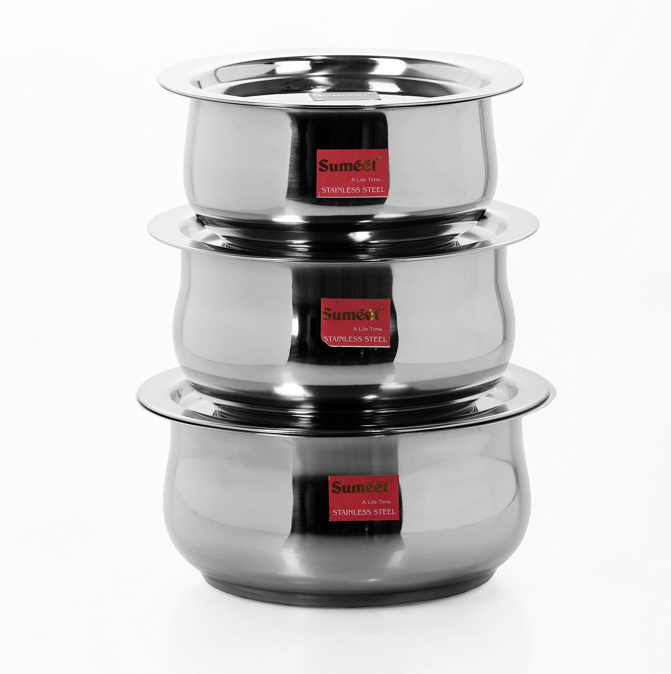 Stainless Steel Cookware Set With Lid, 1.6, 2.1 Liters, 3 Piece (Steel)