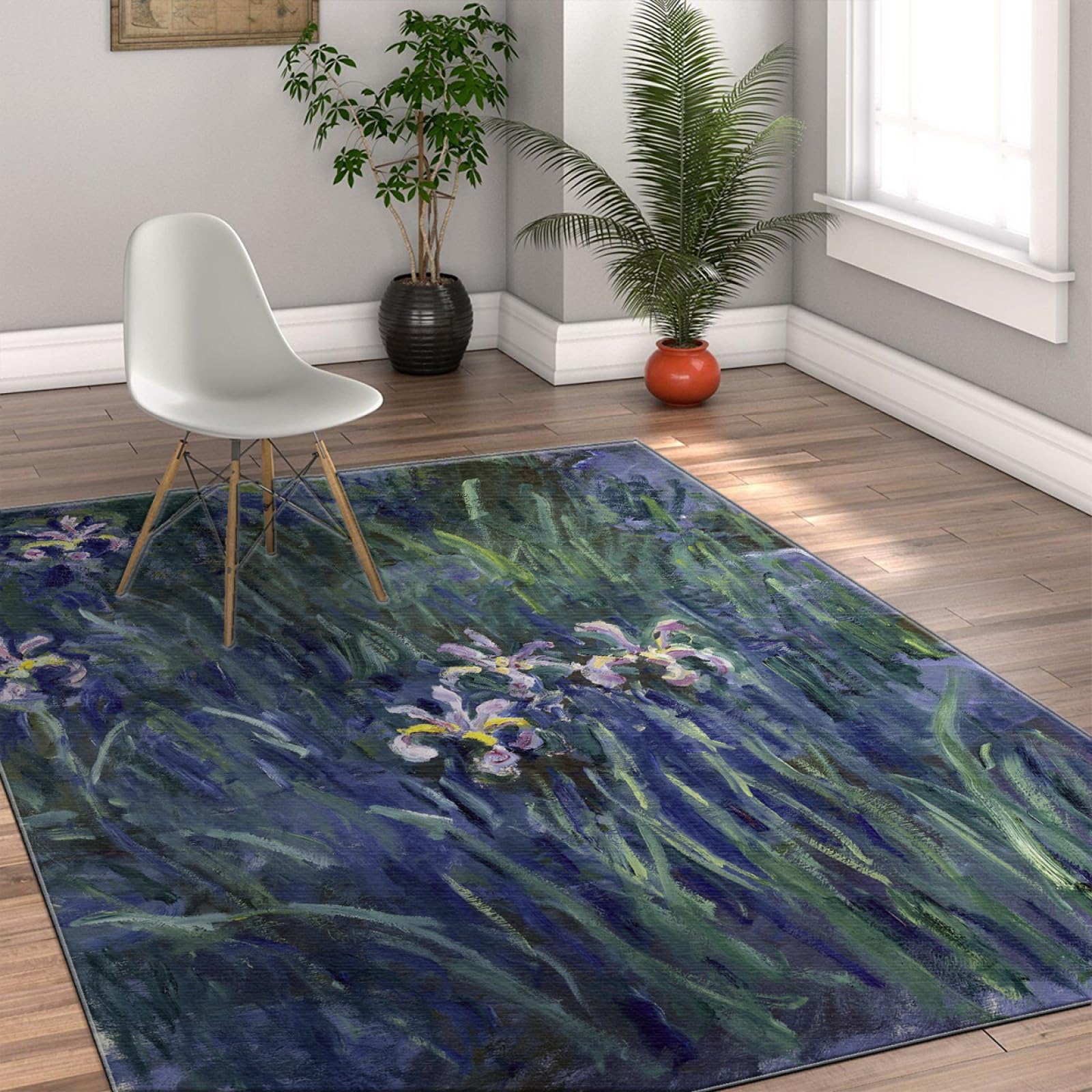 Dywaniki z kwiatami do salonu, impresjonizm, fioletowy, niebieski, irys, zmywalny, miękki, niski runo, kwiatowy, vintage, dywan do sypialni, salonu, 180 x 250 cm