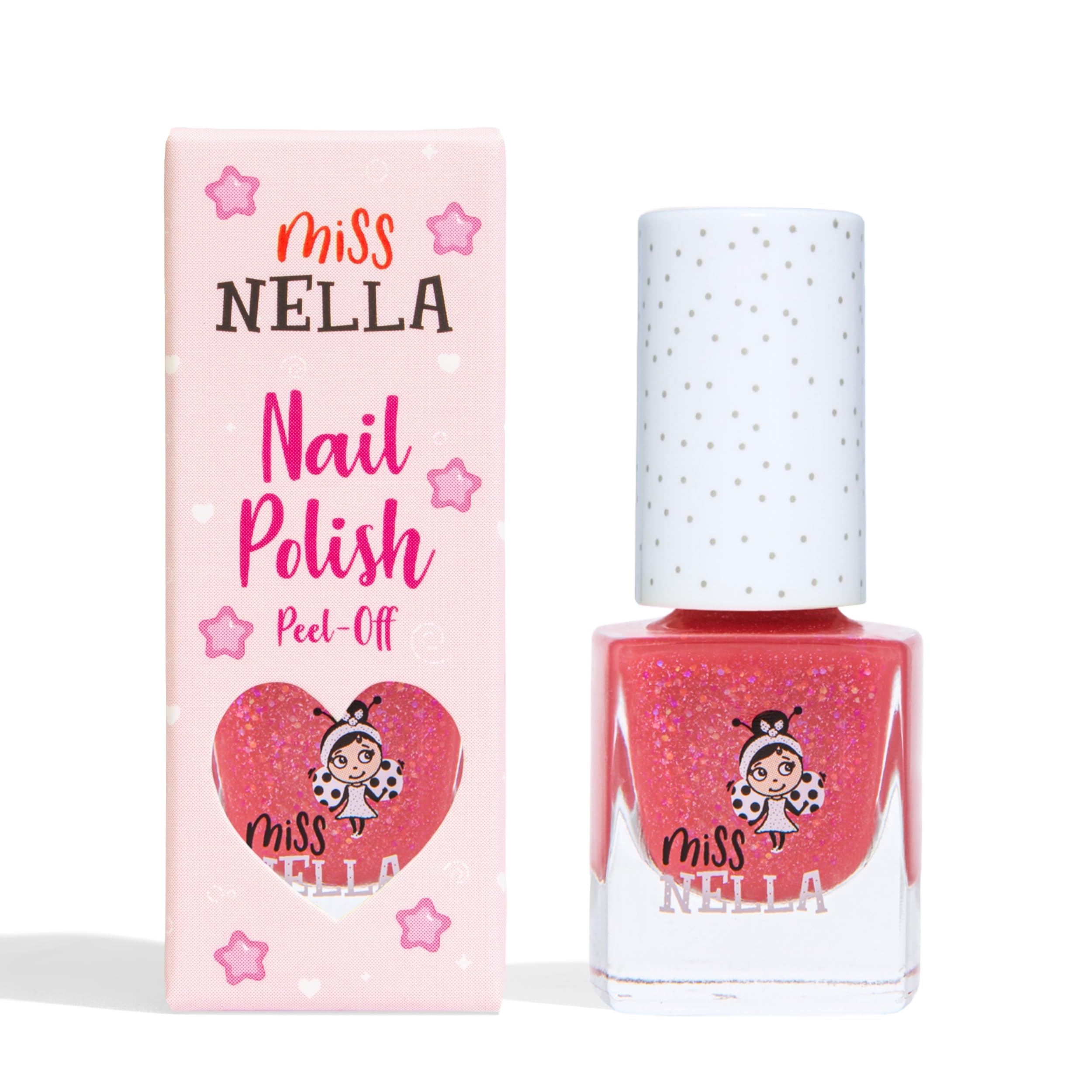 Miss Nella SUGAR HUGS abziehbarer Nagellack speziell für Kinder, rosa Glitzer, Peel-Off-Formel, ungiftig, wasserbasiert und geruchsneutral