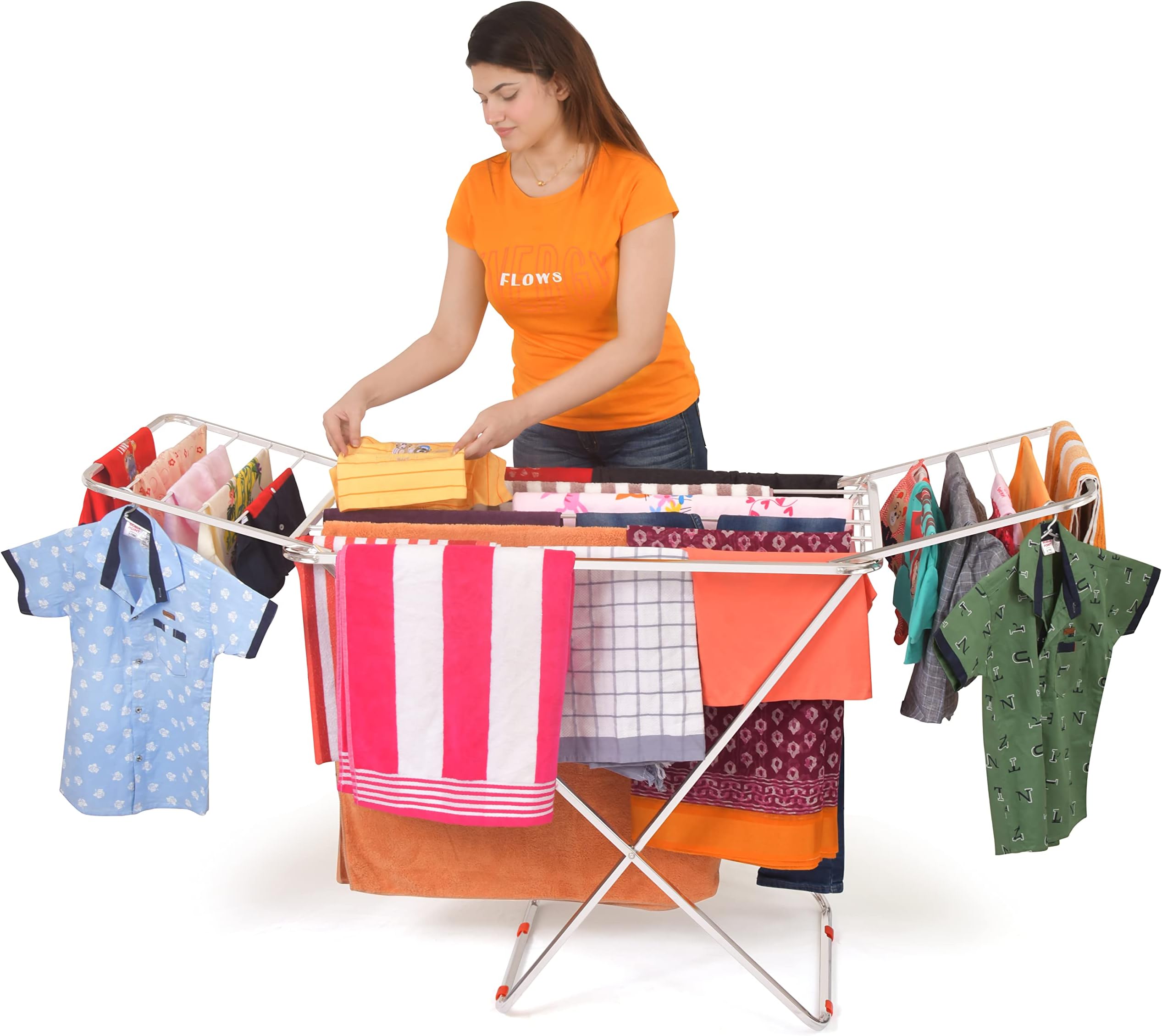 LiMETRO STEEL Foldable Clothes Stand for Drying Clothes | Stainless Steel Cloth Drying Stand for Indoor and Outdoor (Cross)