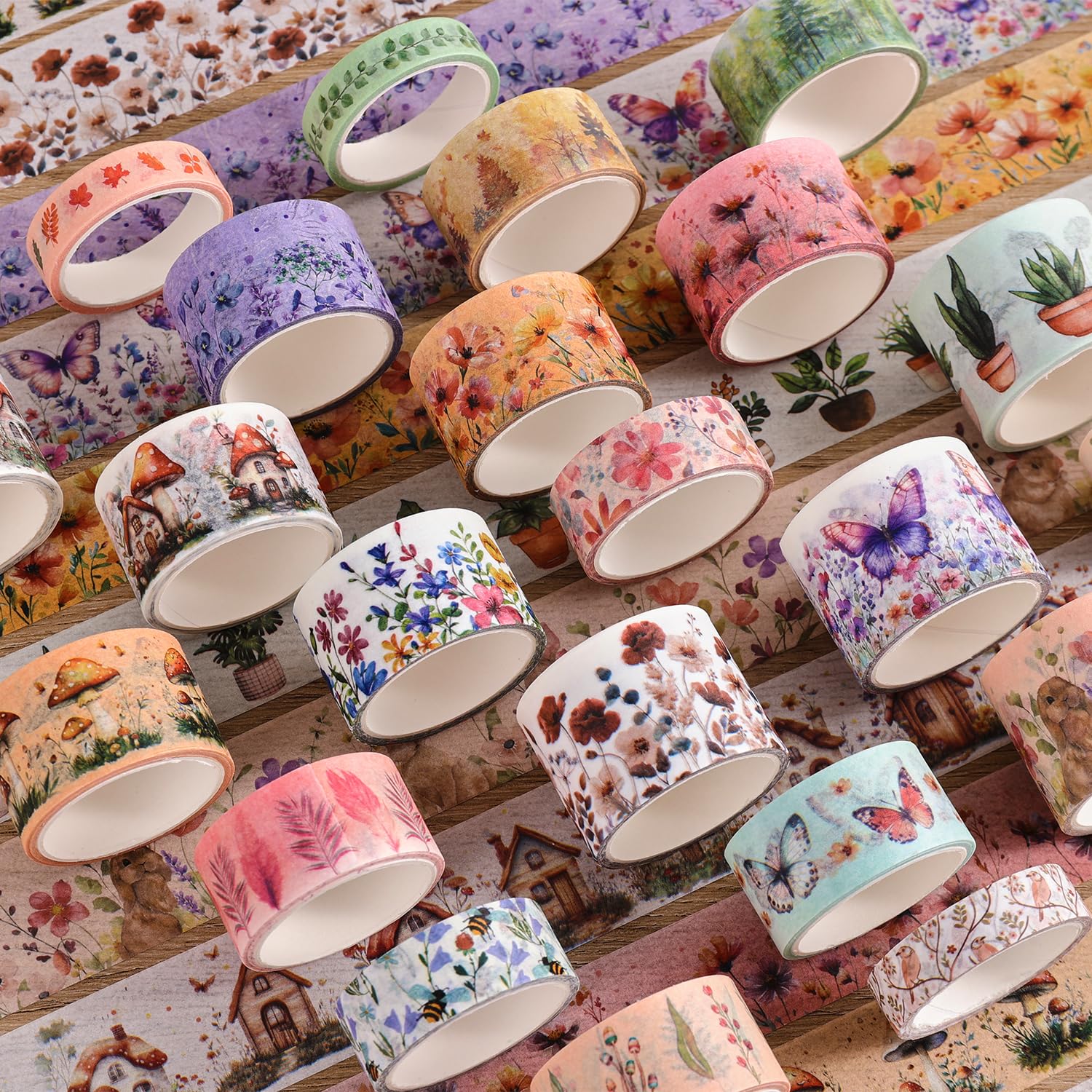 PAGEMORE 27 Rolls Vintage Washi Tape Set, Floral Butterfly Forest Mushroom Botanical Flower Writable Decorative Tapes for Scrapbooking, Junk Journal Supplies, Bullet Journaling 9.84ft Long/Roll image 5