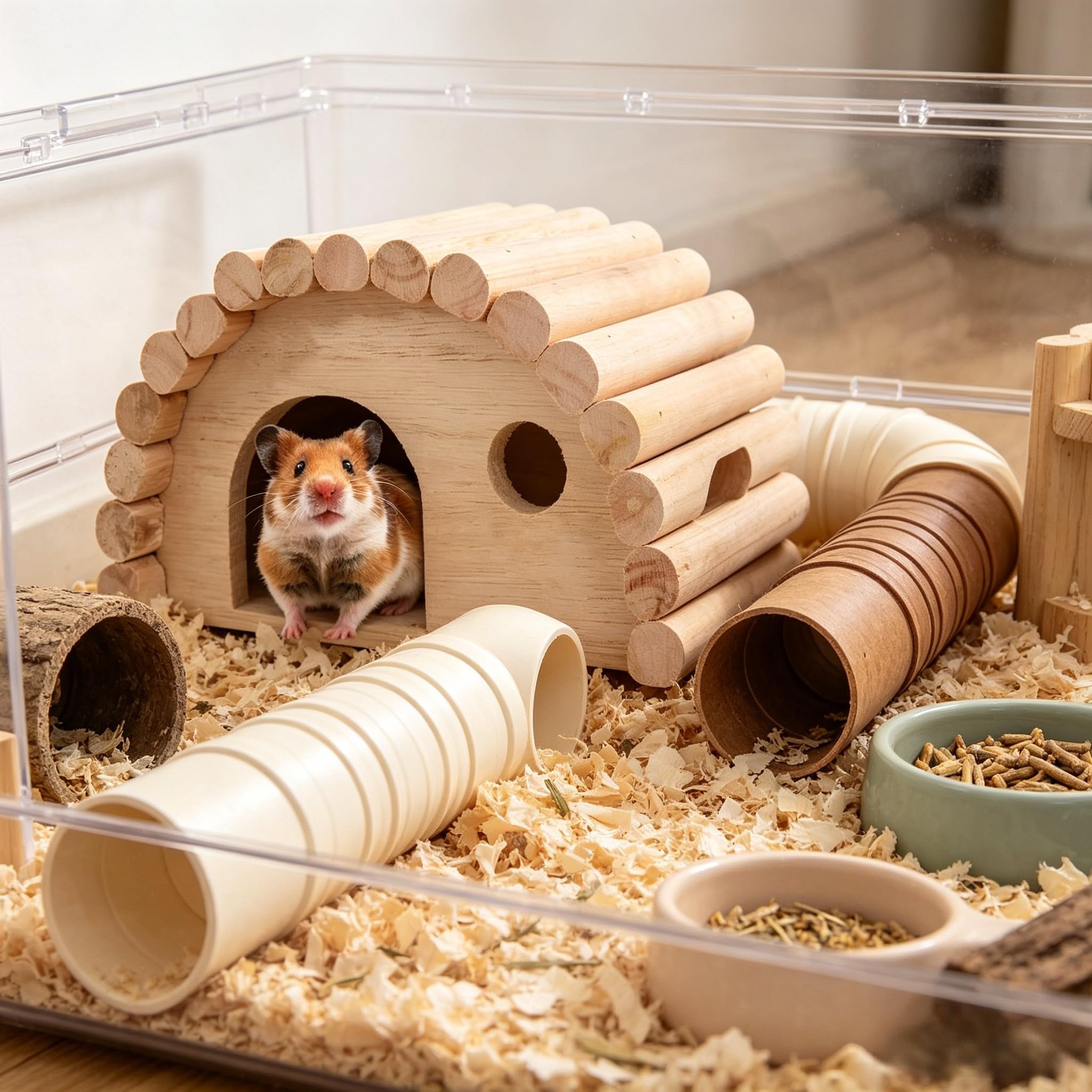 Hamsterhaus Aus Holz, Belüftetes, Gewölbtes Versteck, Gemütliches Käfignest Für Zwerghamster, Rennmäuse Und Andere Kleintiere, Ideal Zum Spielen Und Schlafen