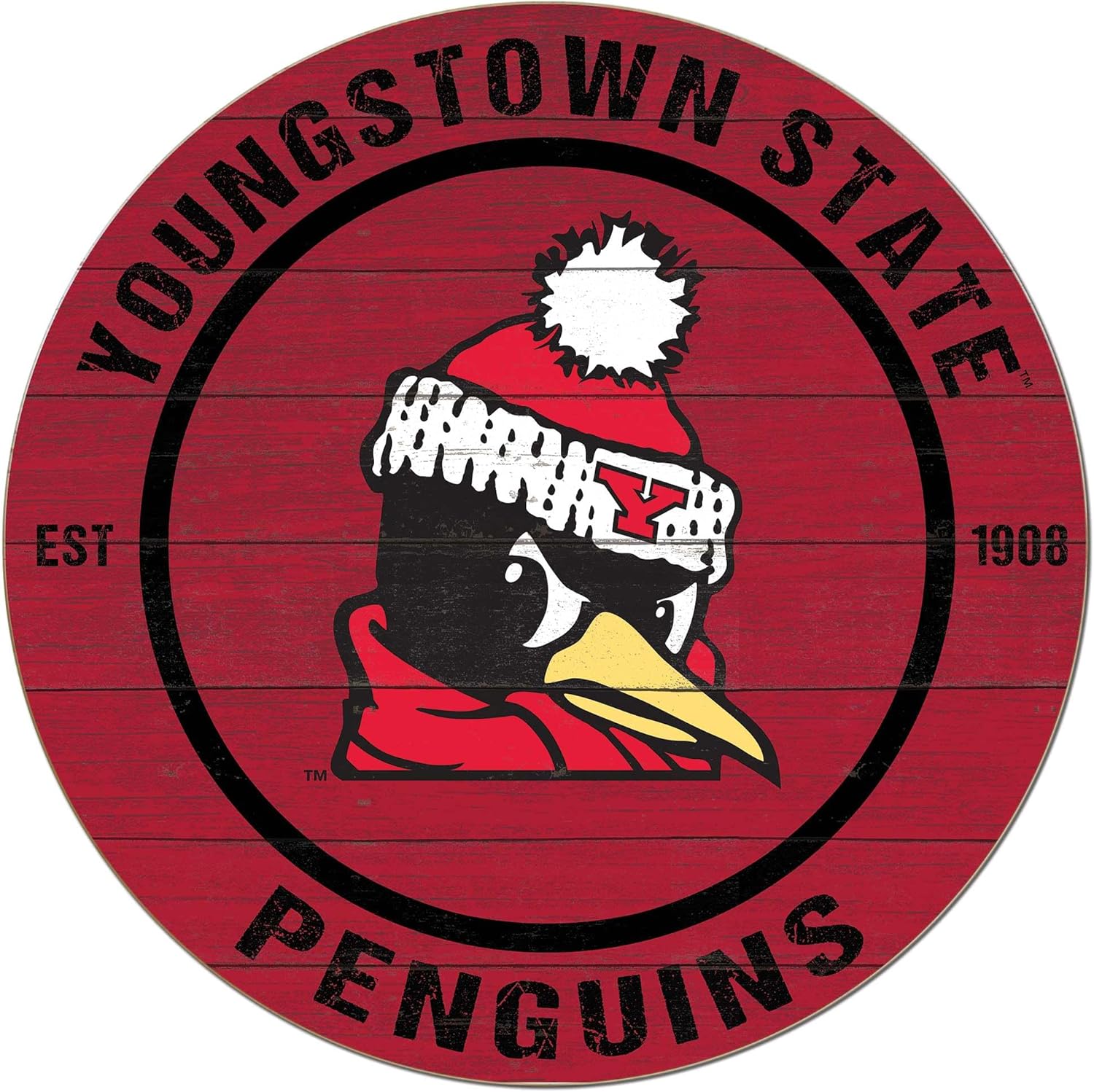 KH Sports Fan Youngstown State Penguins Colored Circle Sign, 20x20 Inches, Penguins Decor; Display Your Team Spirit with This Unique Youngstown State University Penguins Wall Art