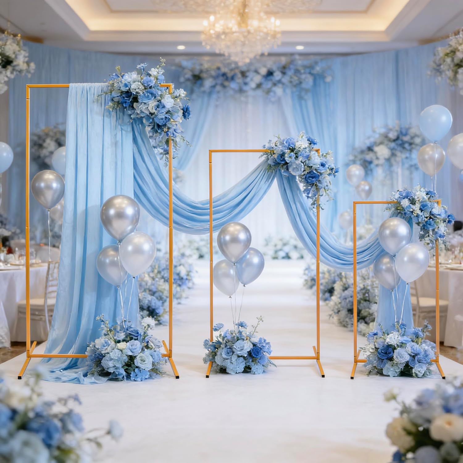 3Pcs Square Gold Garden Arch Arbor Trellis Outdoor Steel Arbor Metal Archway for Climbing Plants & Flowers, Wedding Arch for Party Ceremony Wedding Decoration Outdoor Lawn Patio Décor