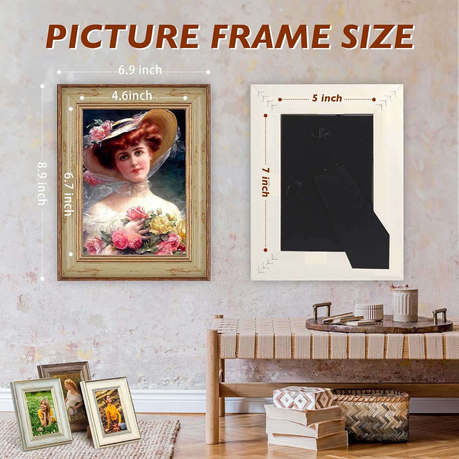 XUANLUO 3 Pack 5x7 Inch Farmhouse Rustic Picture Frame Sets Distressed Farmhouse Plastic Frame with HD plastic cover for Wall Mount or Tabletop Display (Multicolour, 5x7-3pcs) - Image 3