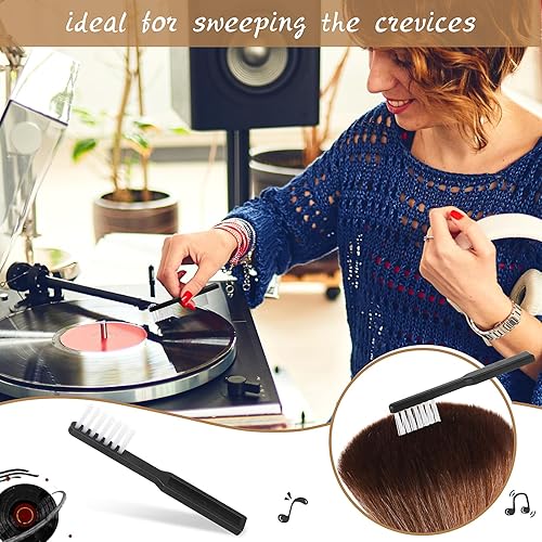 Vista 23 de 3 piezas de cepillo de limpieza de discos de vinilo de madera, antiestático, kit de limpiador de vinilo, accesorios de jugador, regalo para amantes